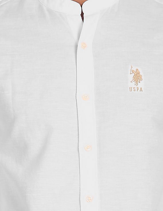 U.S. Polo Assn. Mandarin Collar Solid Casual Shirt
