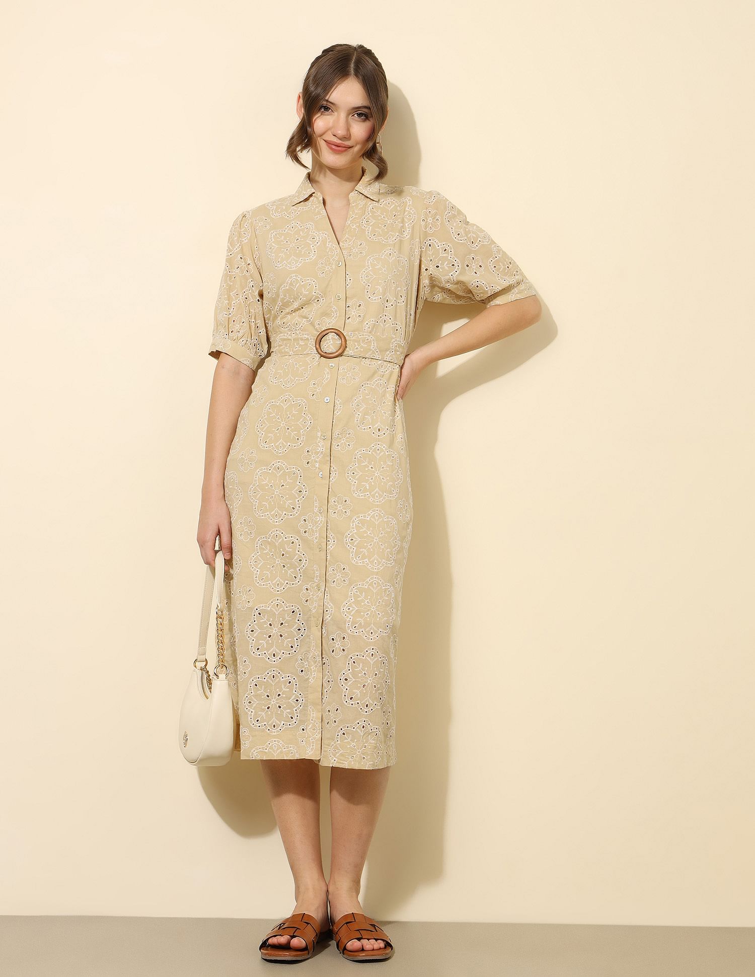 U.S. Polo Assn. Women Schiffli Midi Shirt Dress