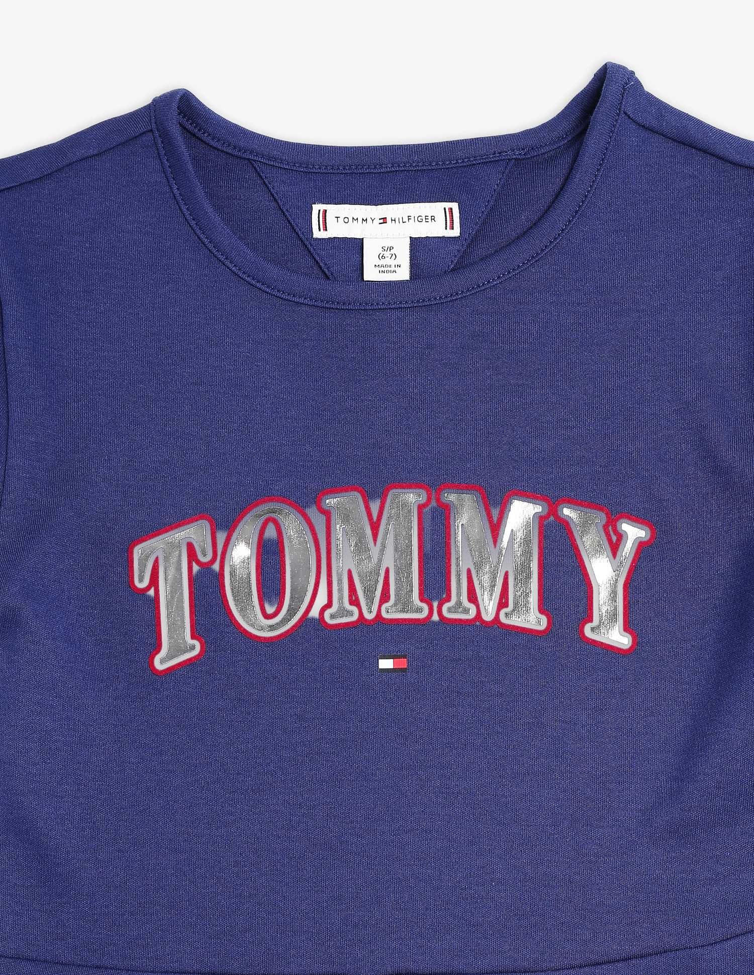 Tommy Hilfiger Kids Girls Cotton Round Neck A-Line Dress
