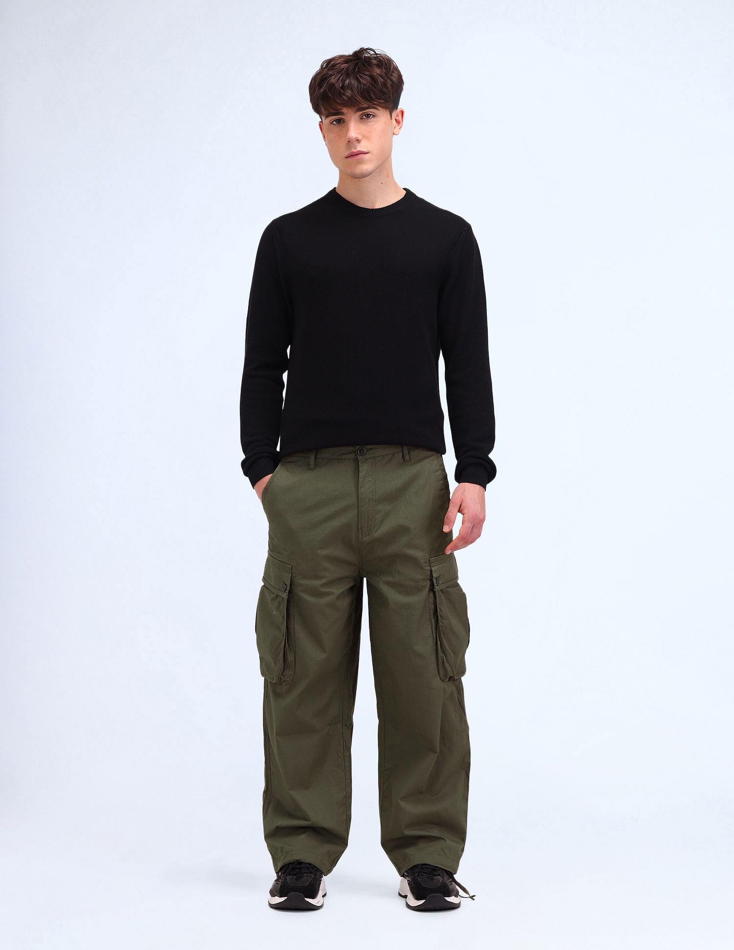 Flying Machine Relaxed Fit Solid Cargo Trousers