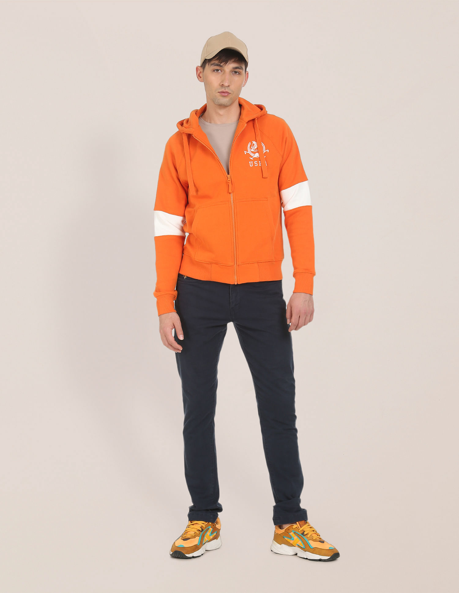 U.S. Polo Assn. Contrast Panel Drawstring Hood Sweatshirt
