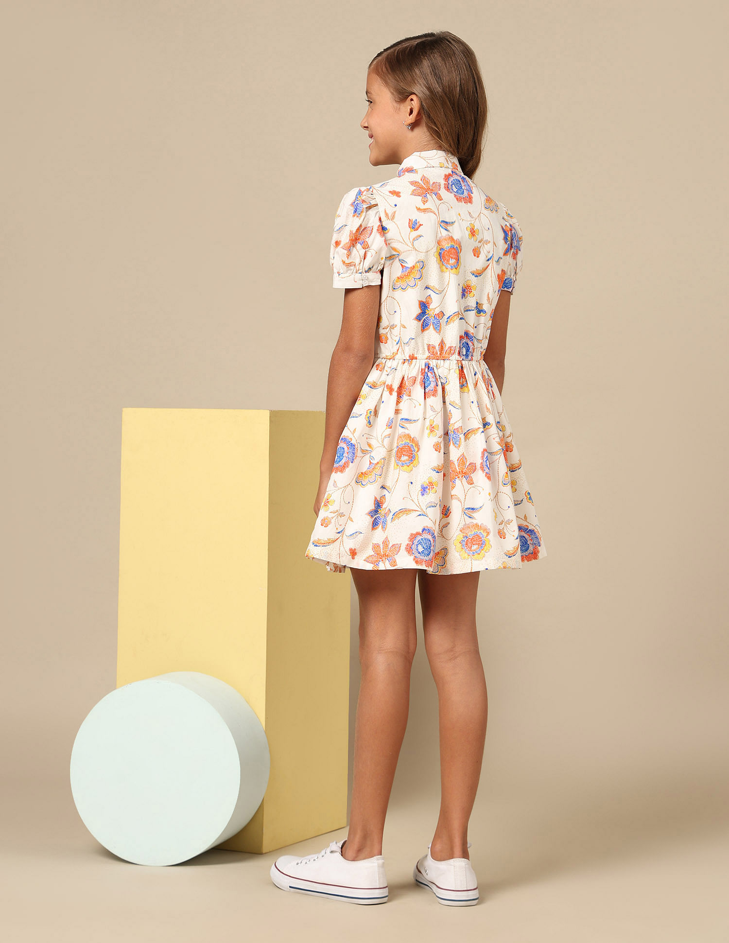 U.S. Polo Assn. Kids Girls Flare Printed Shirt Dress