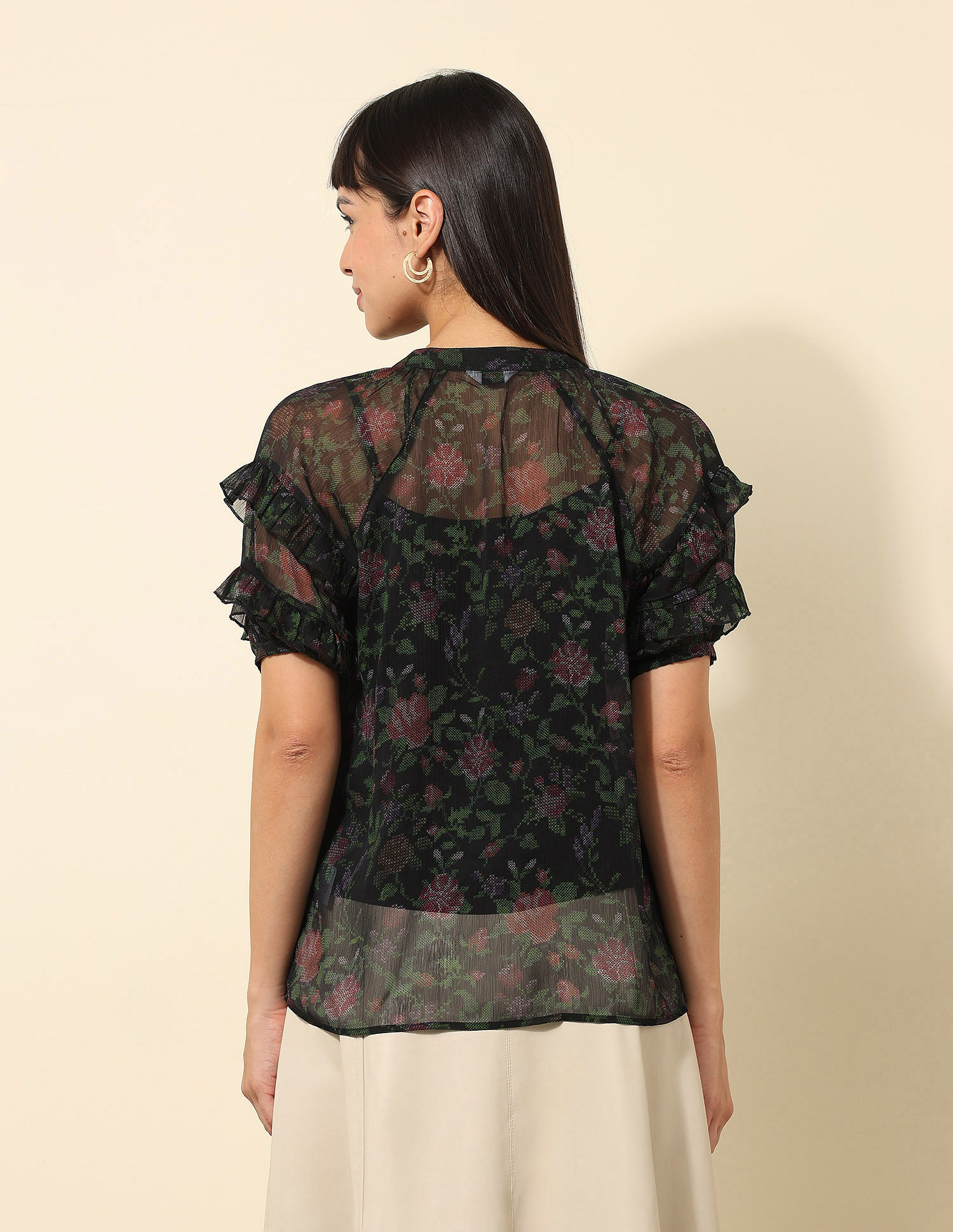 U.S. Polo Assn. Women Sheer Floral Printed Lace Top