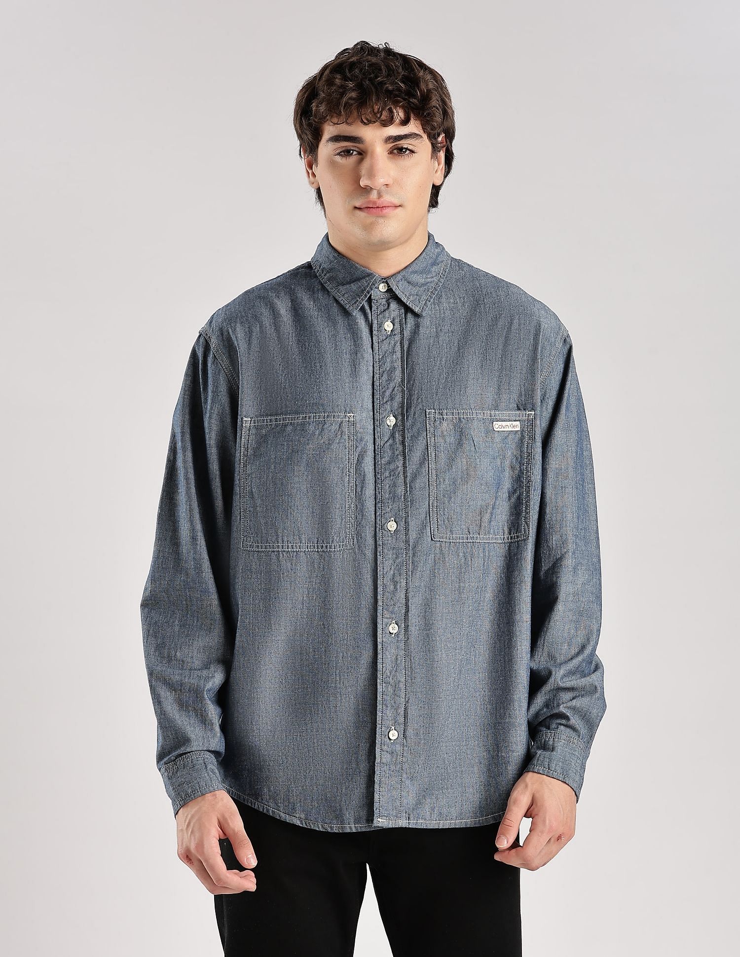 Calvin Klein Jeans Solid Relaxed-Fit Denim Woven Shirt