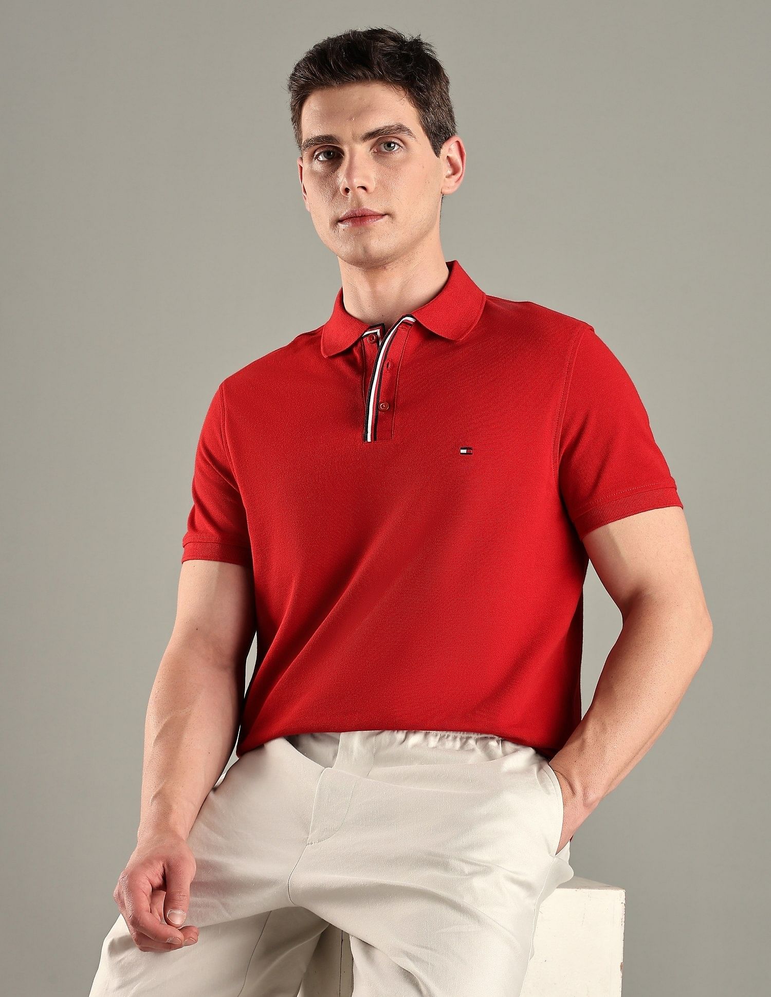 Tommy Hilfiger Solid Regular-Fit Cotton Polo T-Shirt