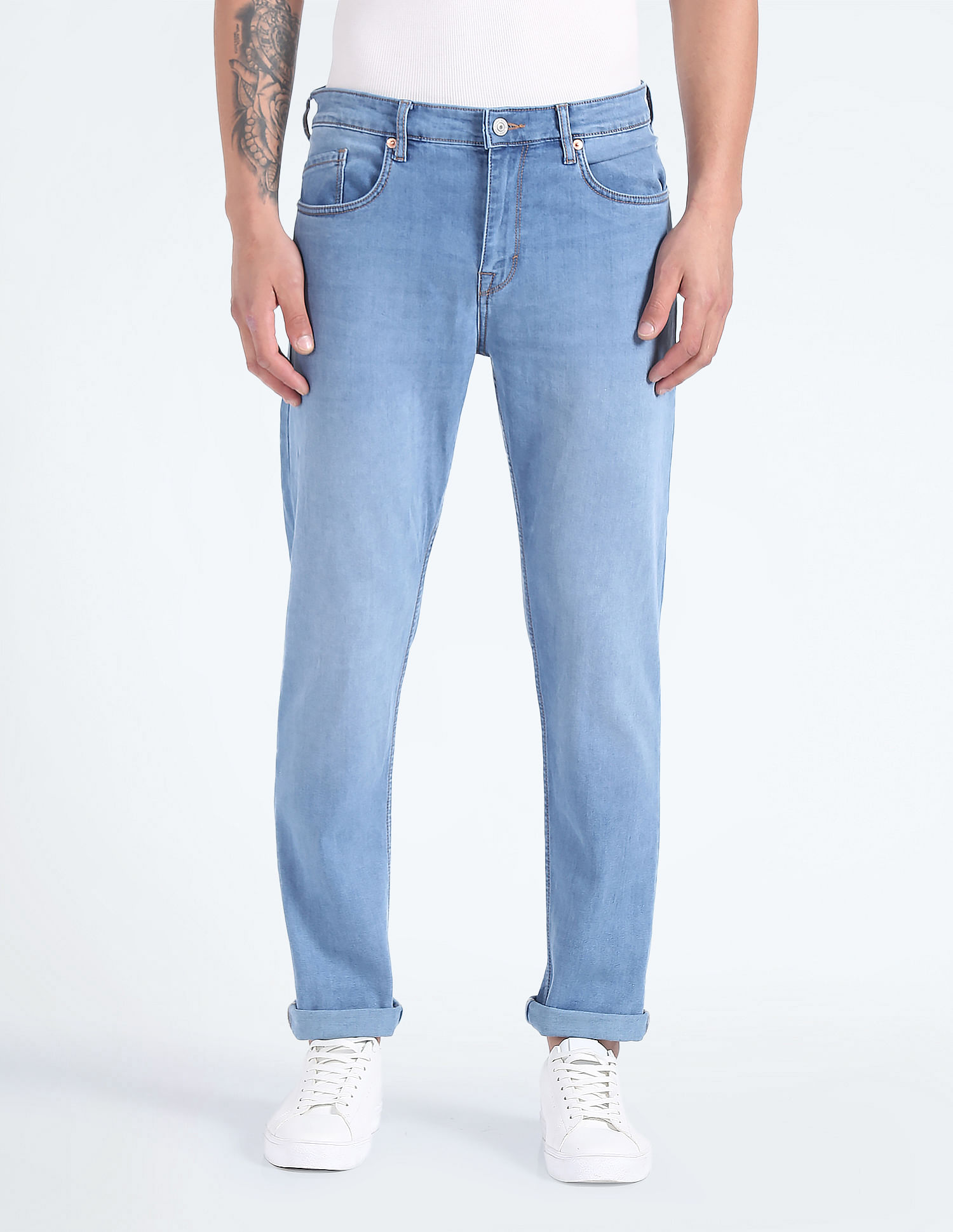 Flying Machine Stone Wash Slash Slim Tapered Jeans