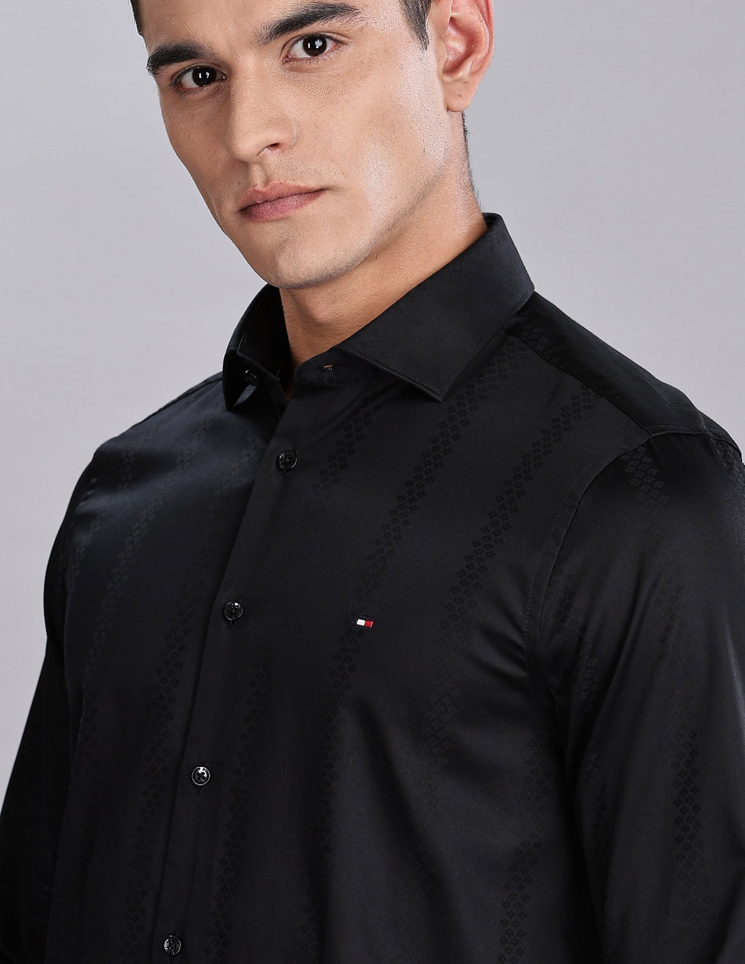 Tommy Hilfiger Self-Design Slim Fit Plain Woven Shirt