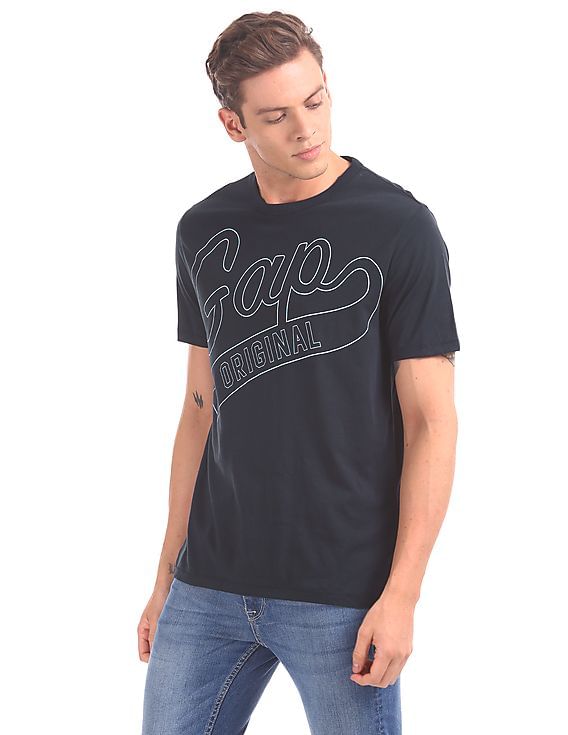 Buy GAP Men Blue Crew Neck Logo Cotton Jersey T-Shirt