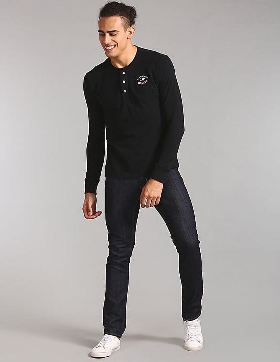 Buy GAP Men Men Black Full Sleeve Henley T-Shirt - NNNOW.com
