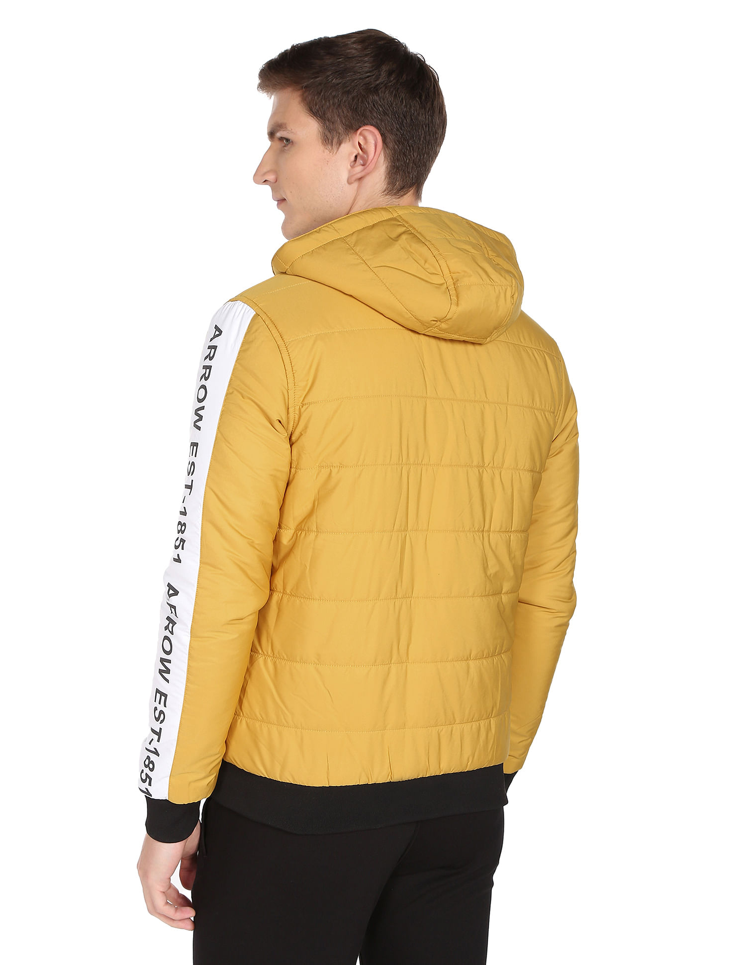 Yellow hooded hot sale puffer jacket