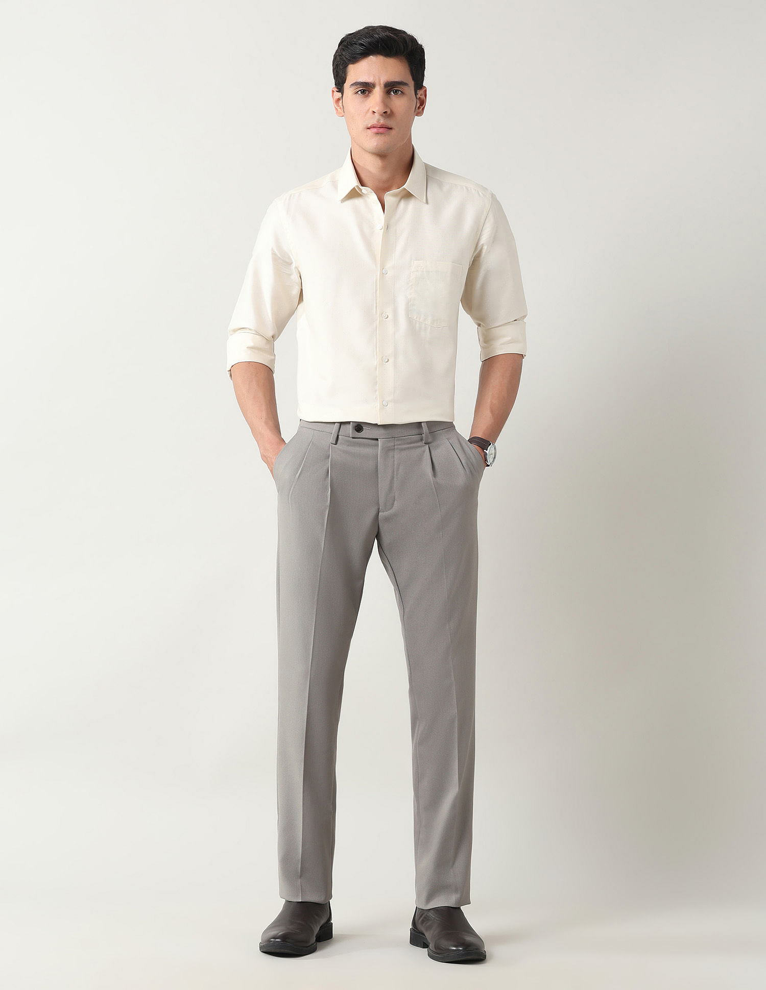 Arrow Regular Fit Dobby Weave Trousers