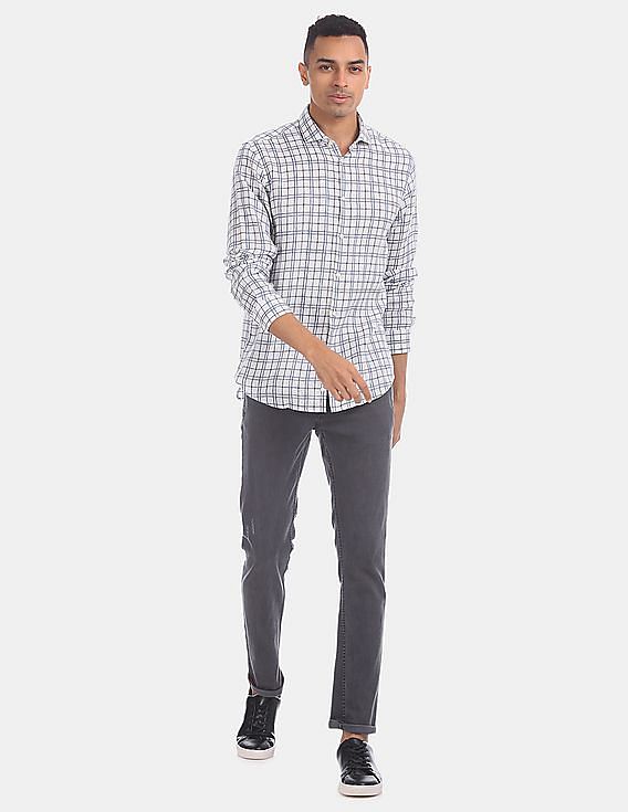CALEE/O/S DOBBY CHECK BAND COLLAR SH（BLACK/WHITE）［ドビー