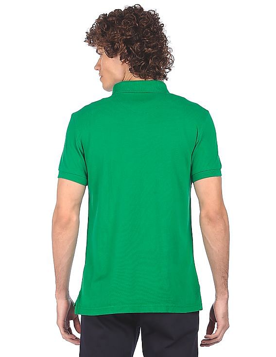 U.S. Polo Assn. Men Green Solid Short Sleeves Polo T-shirt