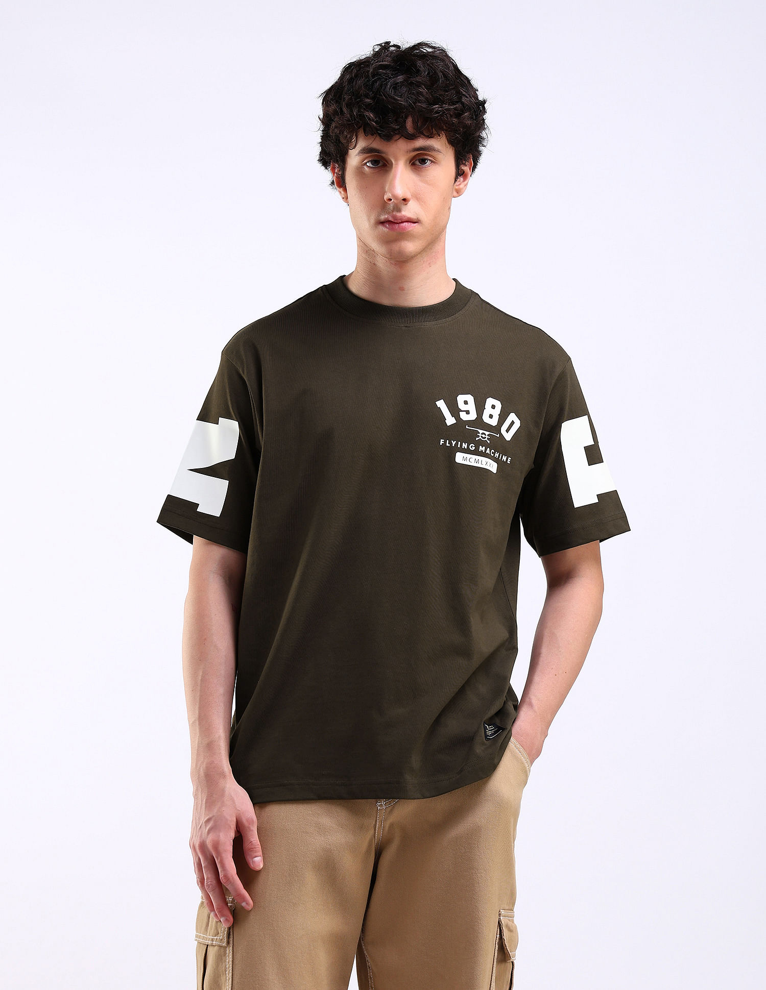 Flying Machine Typography Print Relaxed Fit T-Shirt