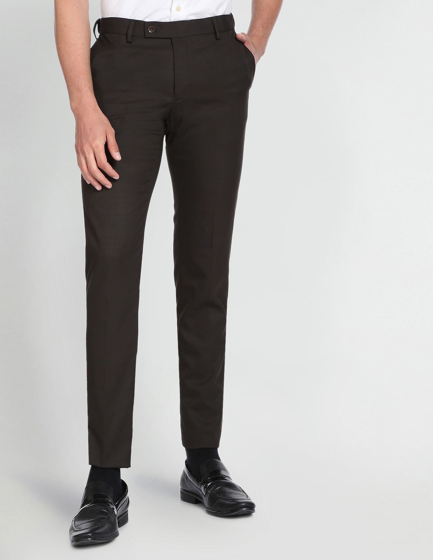 Buy Men White Textured Slim Fit Formal Trousers Online - 417329 | Peter  England