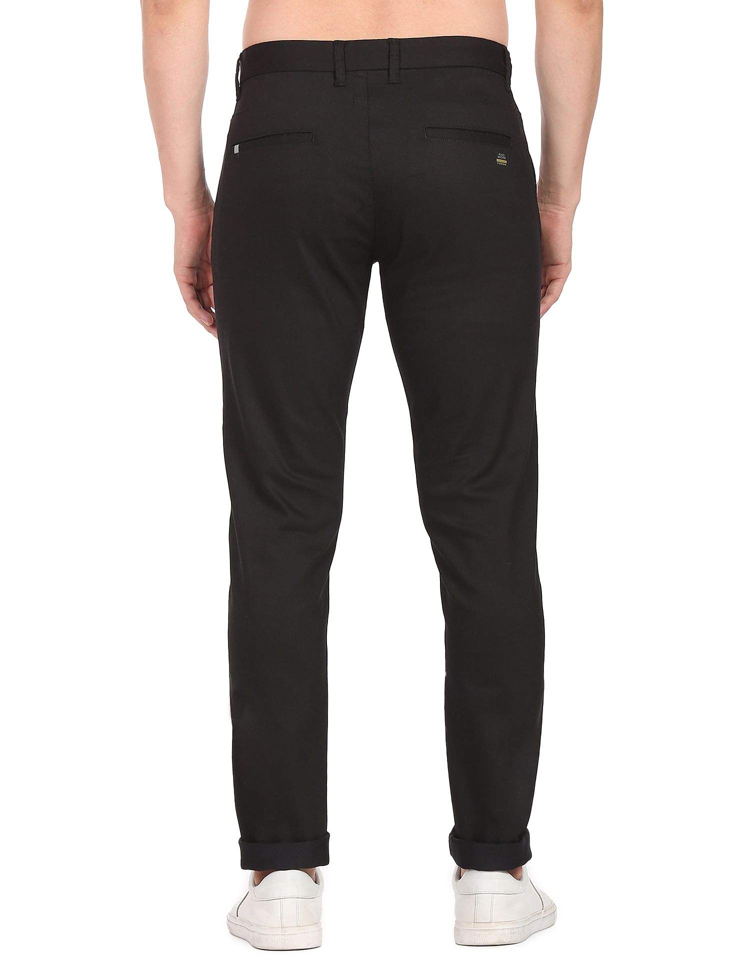 Flying Machine Mid Rise Solid Twill Weave Casual Trousers