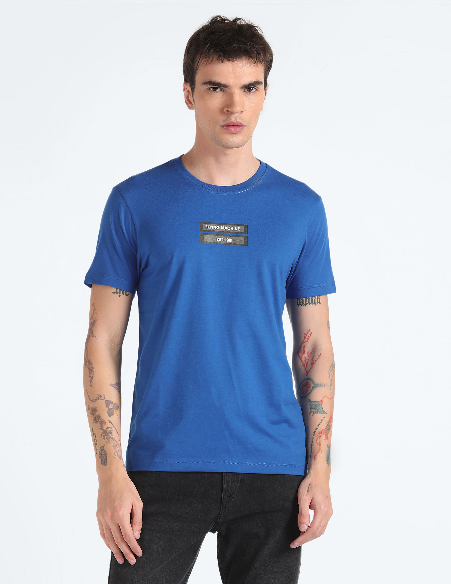 Flying Machine Silicone Print Crew Neck T-Shirt