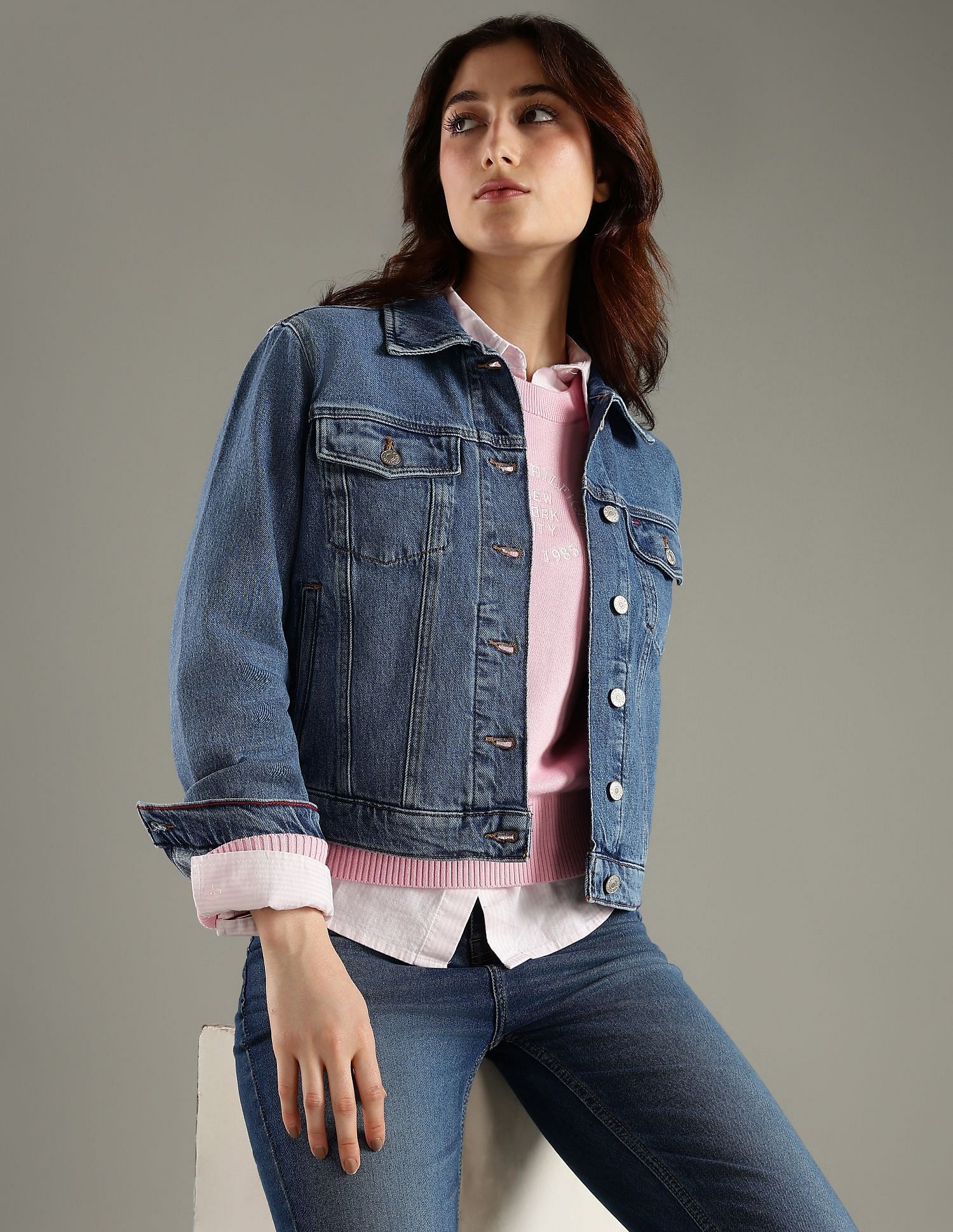 Tommy Hilfiger Regular Fit Cotton Spread Collar Denim Jacket