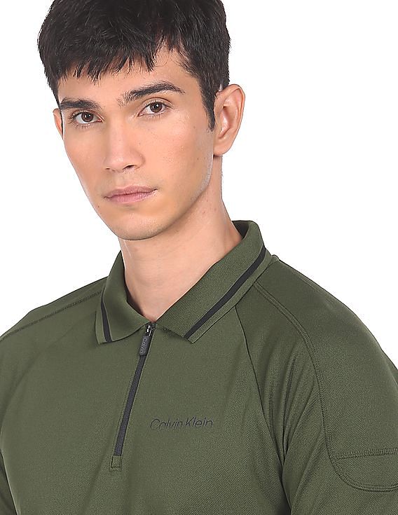 Calvin Klein Men Rifle Green Half Zip Placket Solid Polo Shirt