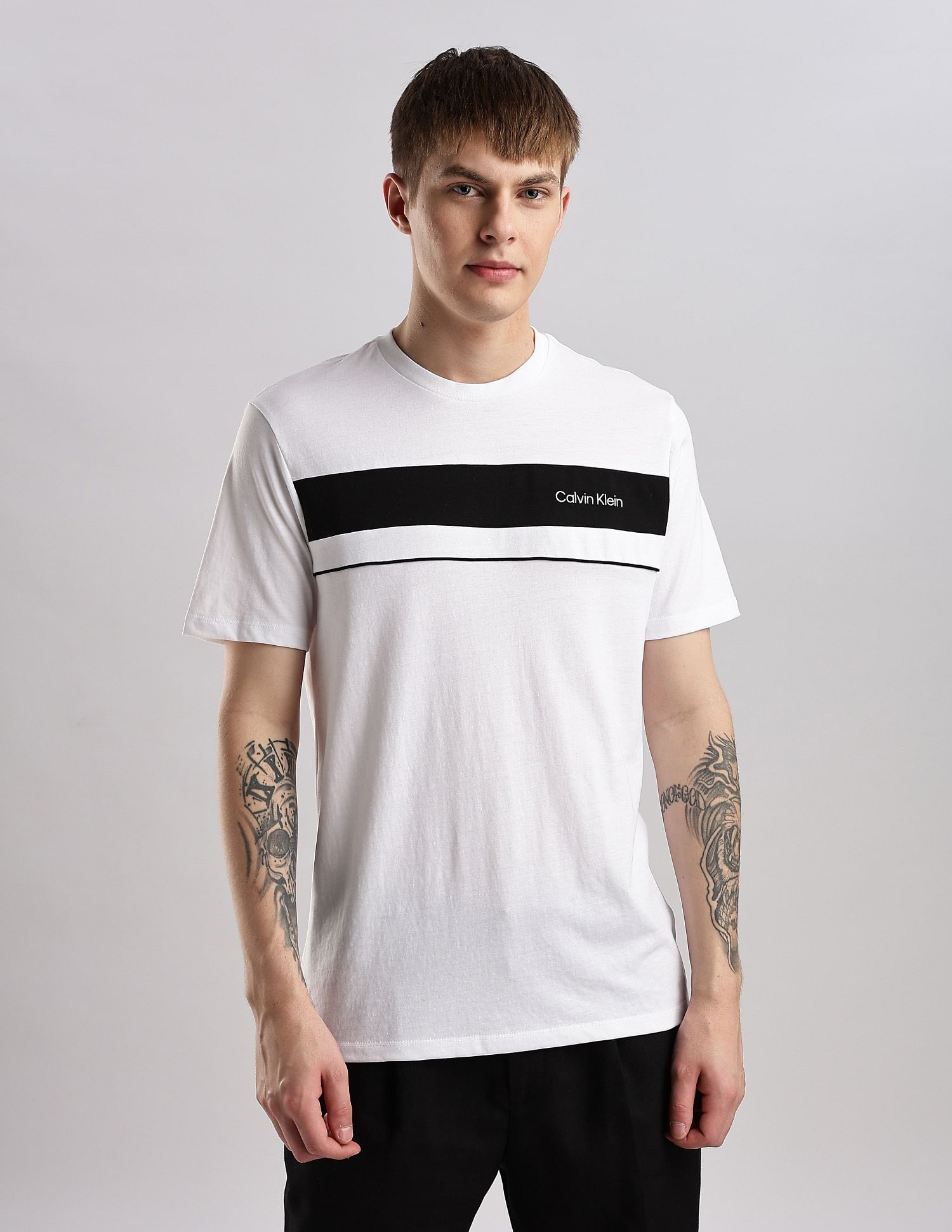 Calvin Klein Jeans Mens White Colourblocked T-Shirts