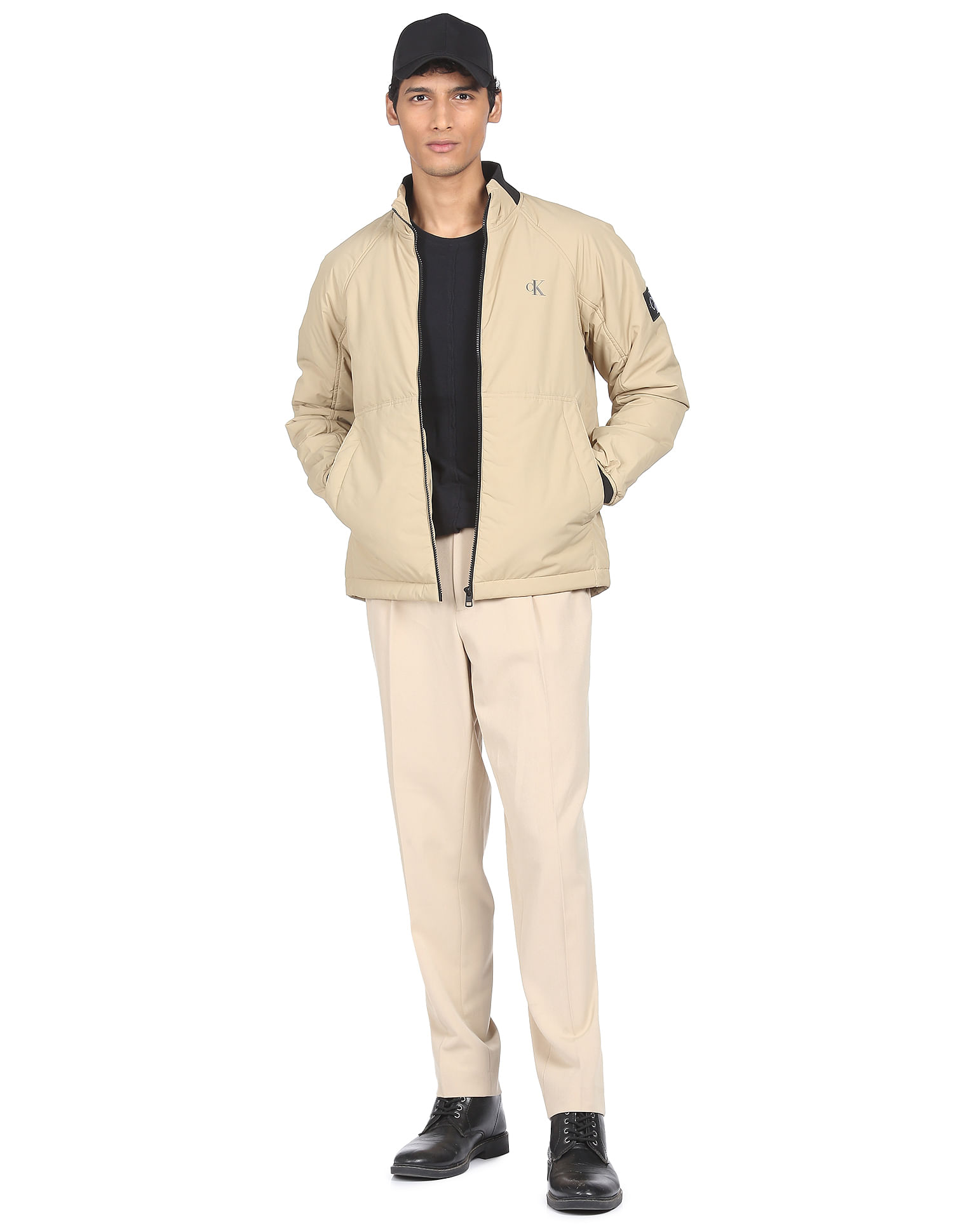 Buy Calvin Klein Jeans Men Beige High Neck Padded Harrington Jacket | Übergangsjacken