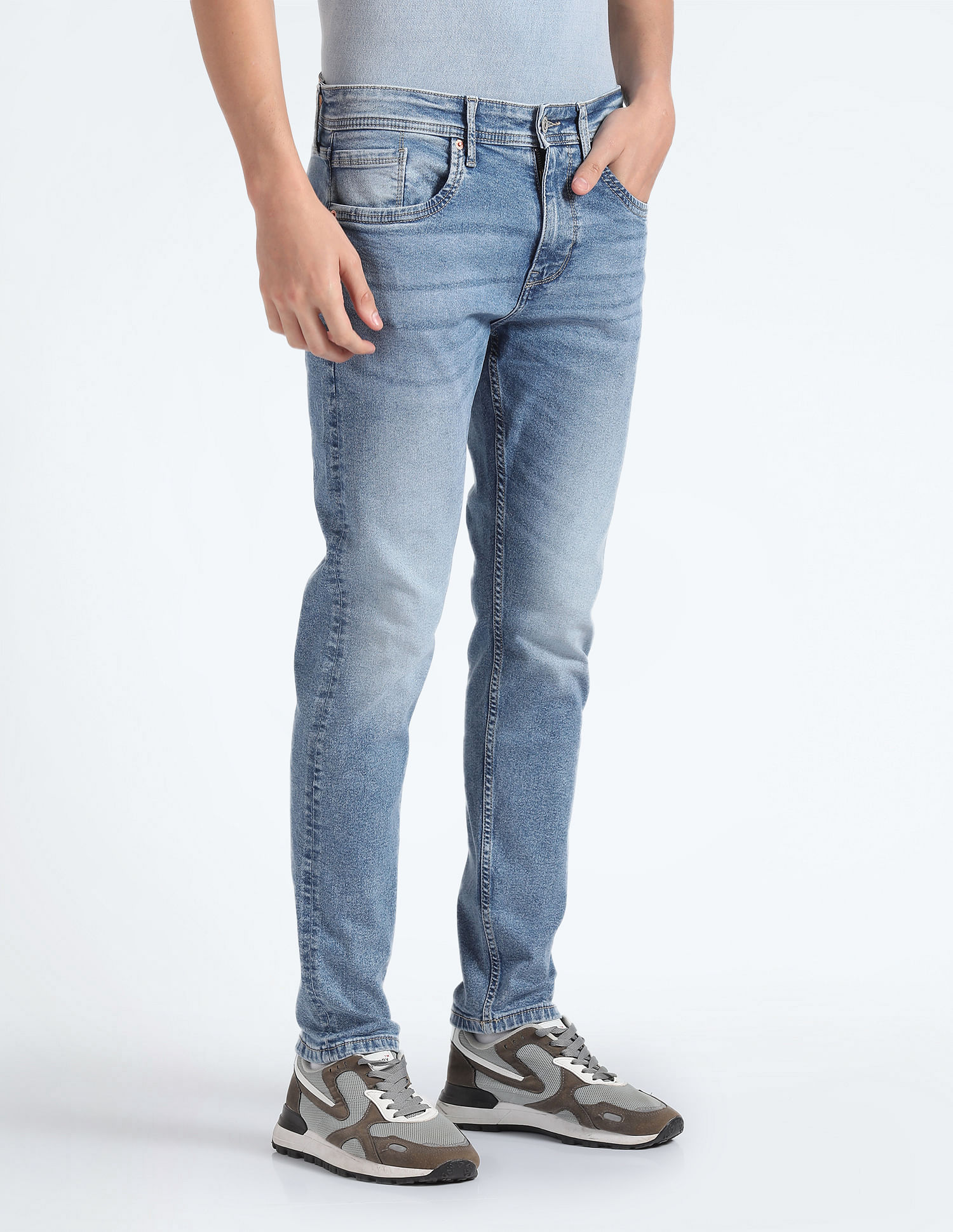 Flying Machine Mid Rise Slash Slim Tapered Jeans