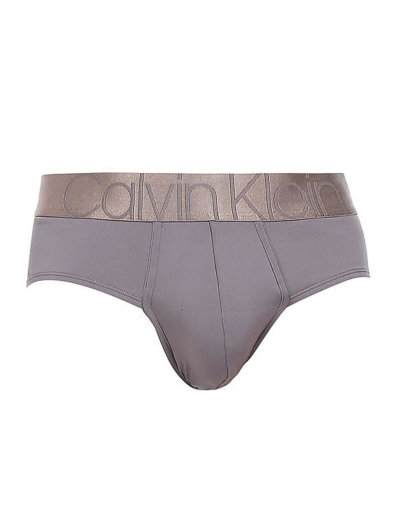 Calvin Klein Underwear Men Grey Mid-Waist Solid Cotton Briefs