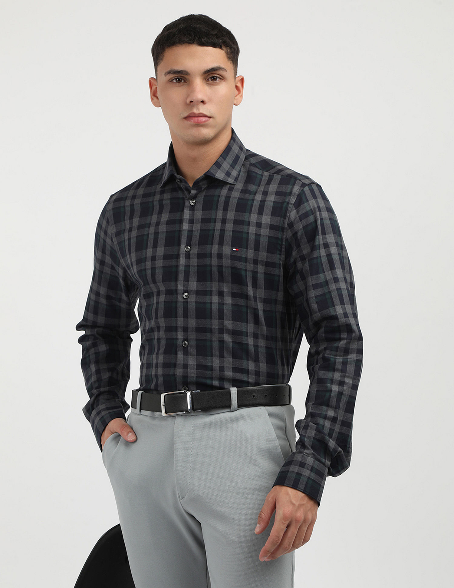 Tommy Hilfiger Large Melange Slim Fit Checked Shirt