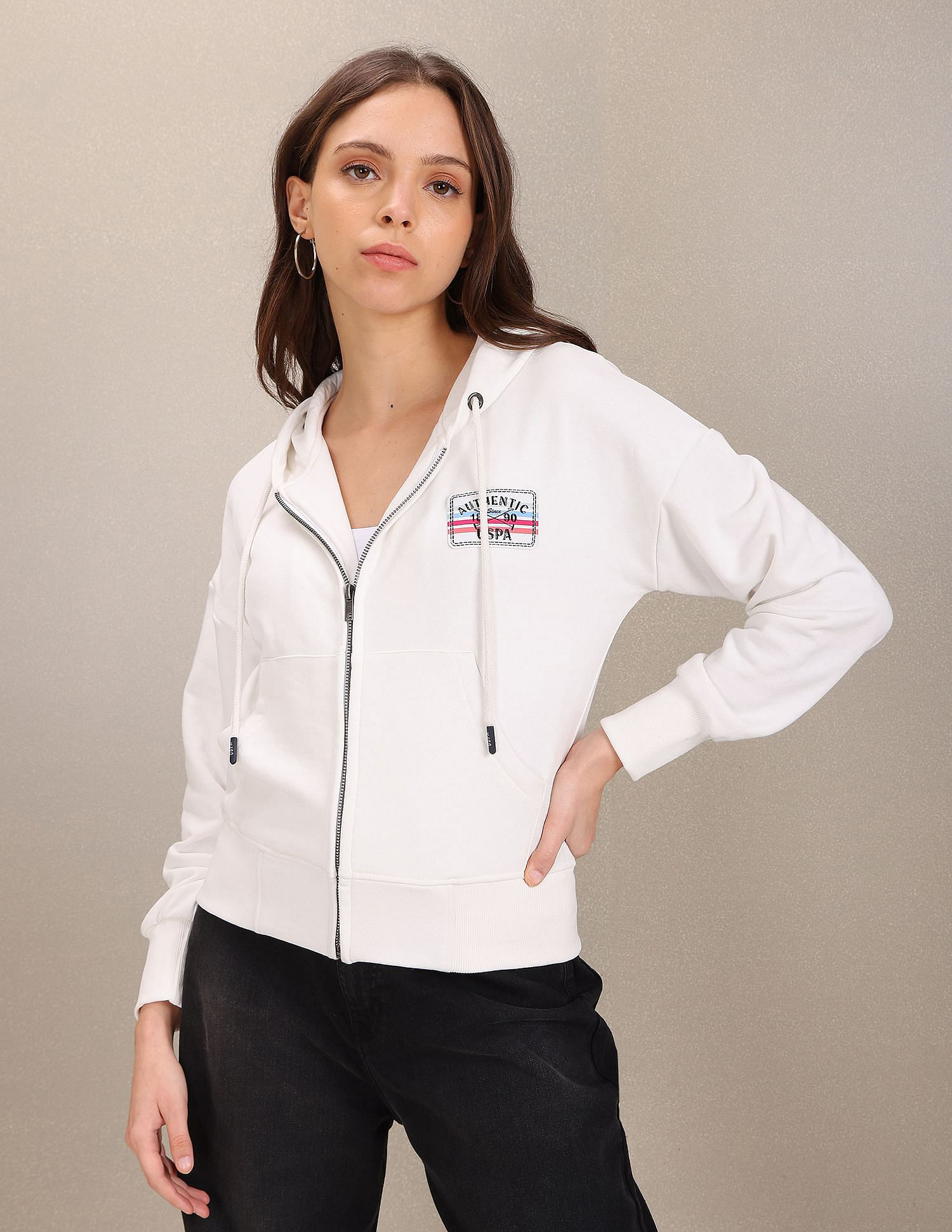 U.S. Polo Assn. Women Solid Hooded Sweatshirt