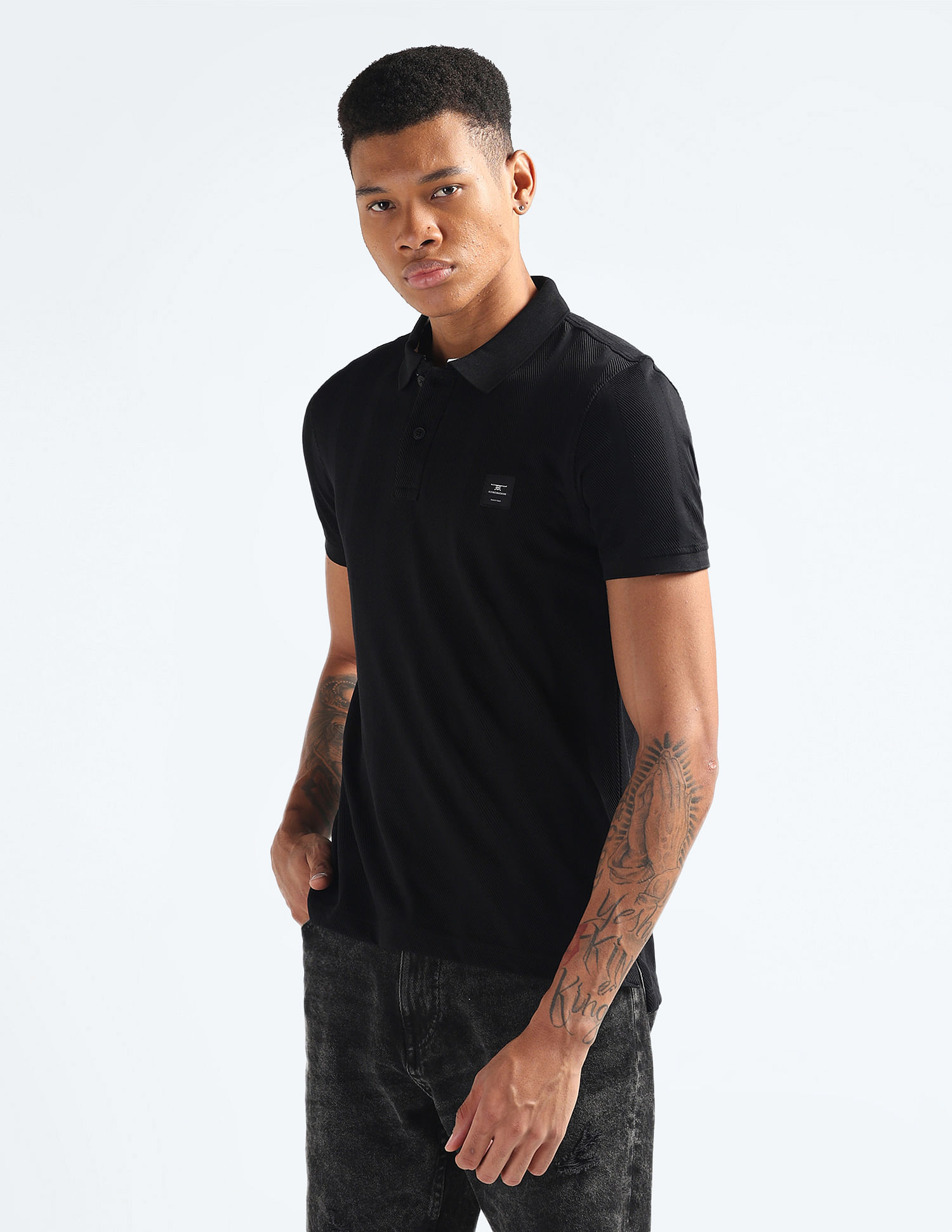 Flying Machine Vertical Stripe Patterned Knit Polo Shirt