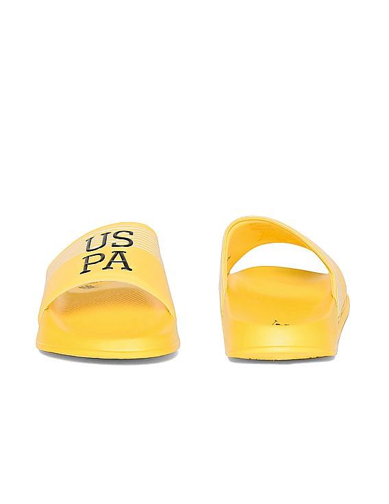 Buy U.S. Polo Assn. Men Yellow Open Toe Striped Beesley 2.0 Slides