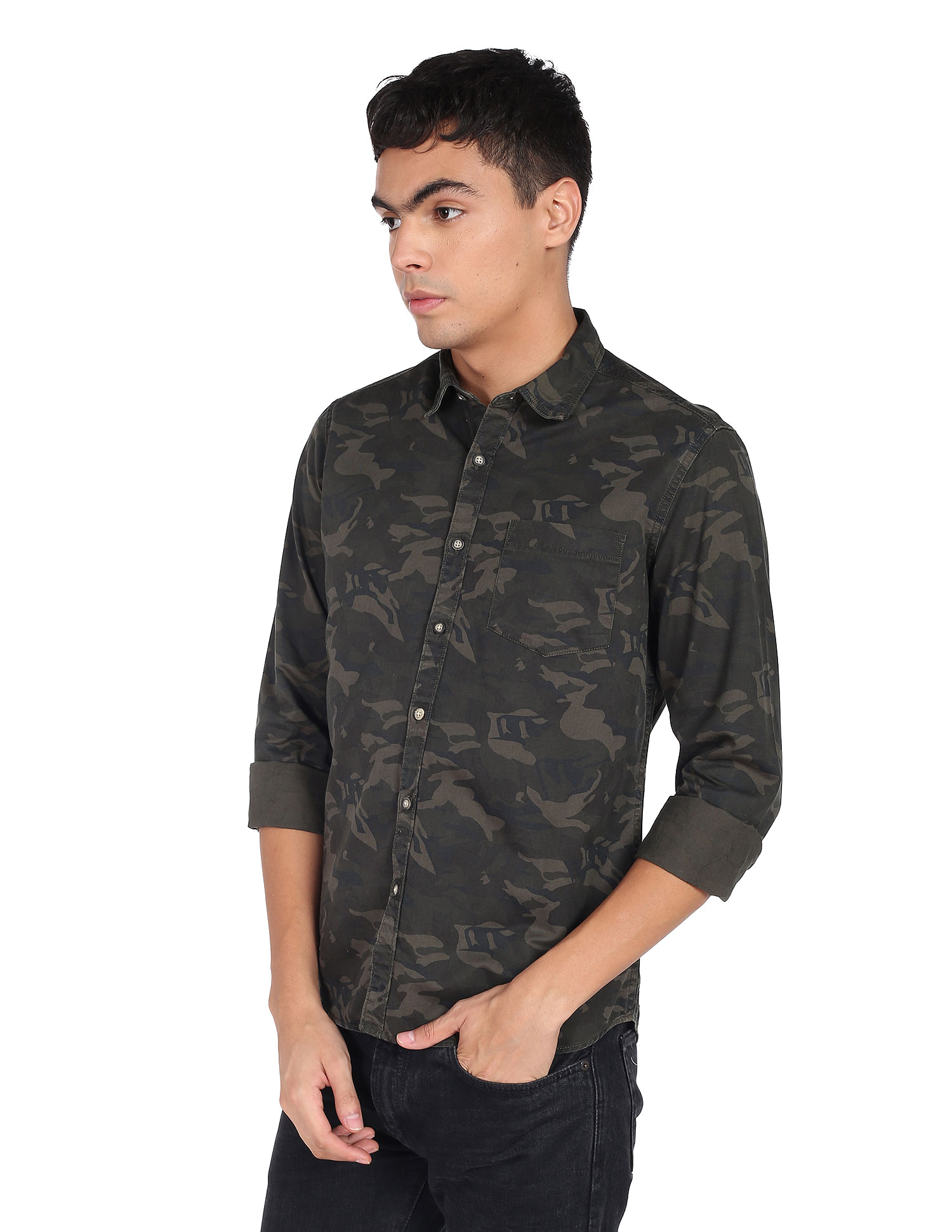 Flying Machine Camouflage Print Pure Cotton Shirt