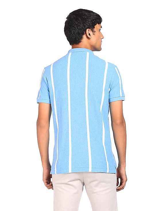 Buy . Polo Assn. Men Light Blue Cotton Striped Polo Shirt 