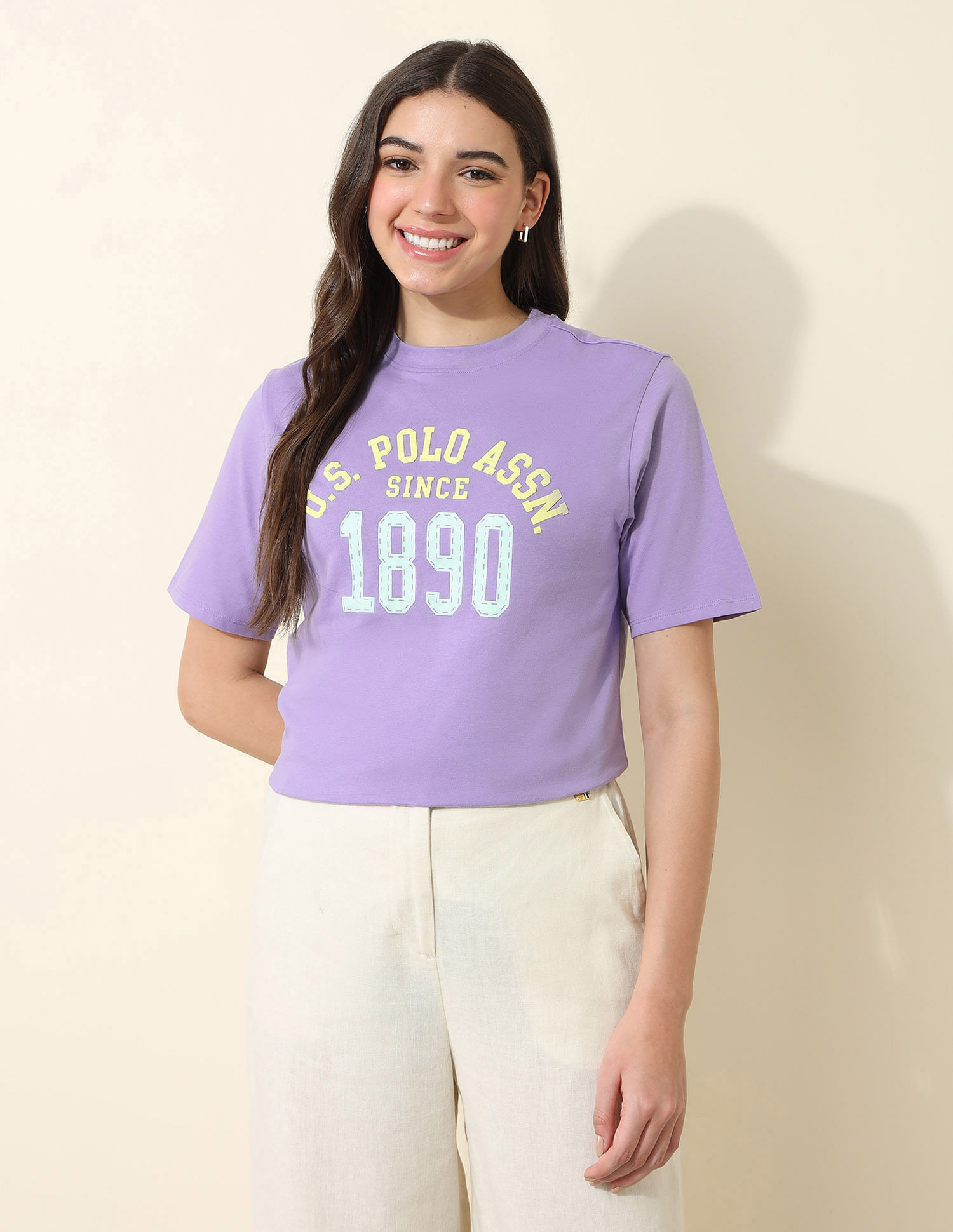 U.S. Polo Assn. Women Boxy Fit Brand Printed T-Shirt