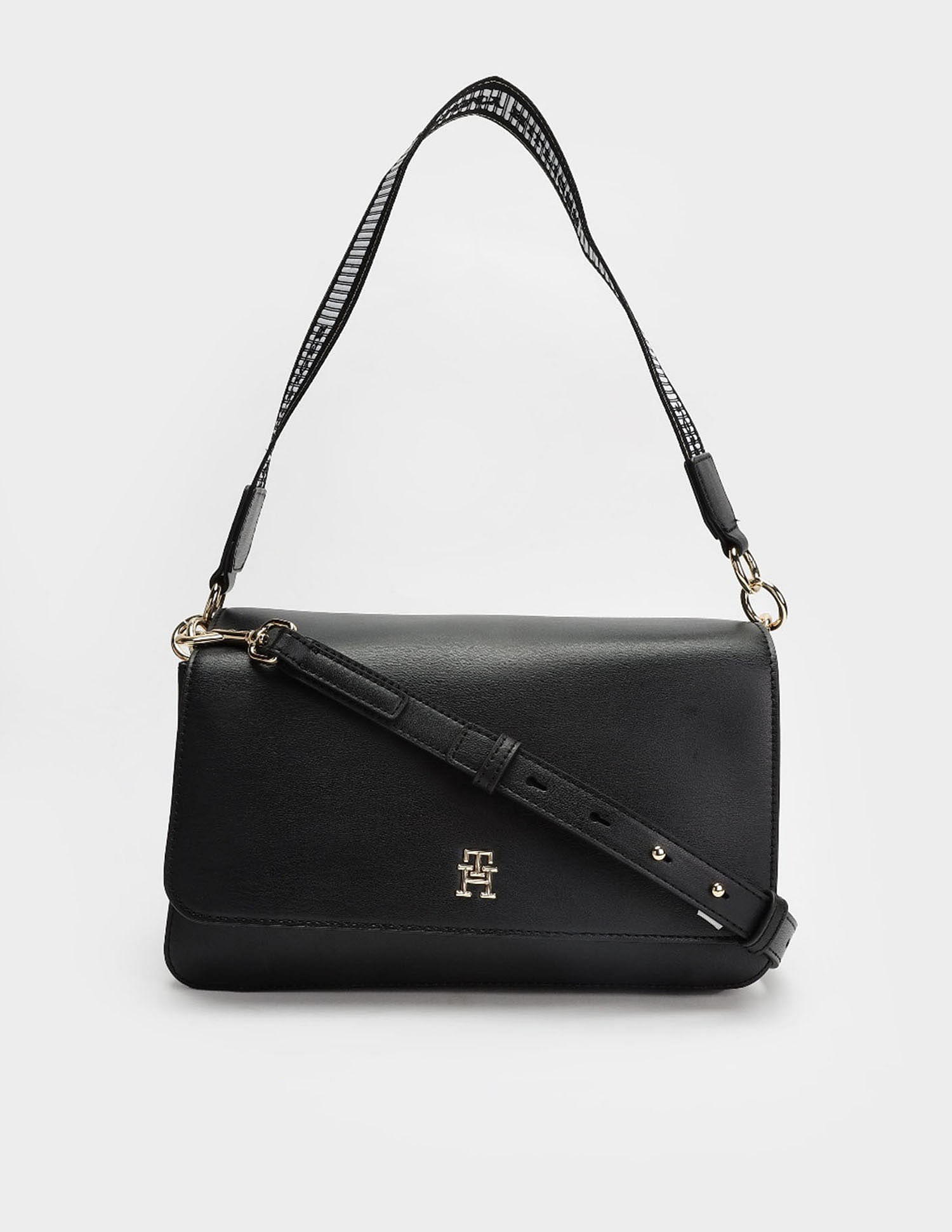 Tommy Hilfiger Solid Black PU Sling Bag