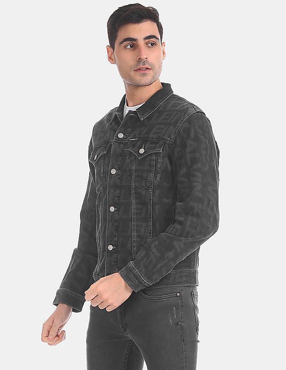 Buy Calvin Klein Men Black Slim Fit Brand Print Denim Jacket NNNOW