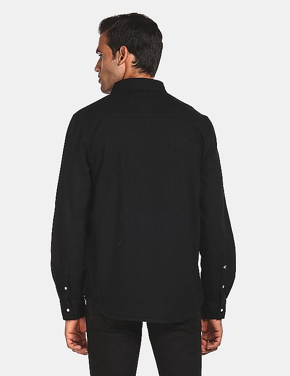 Calvin Klein Men Black Utility Zip Pocket Solid Casual Shirt