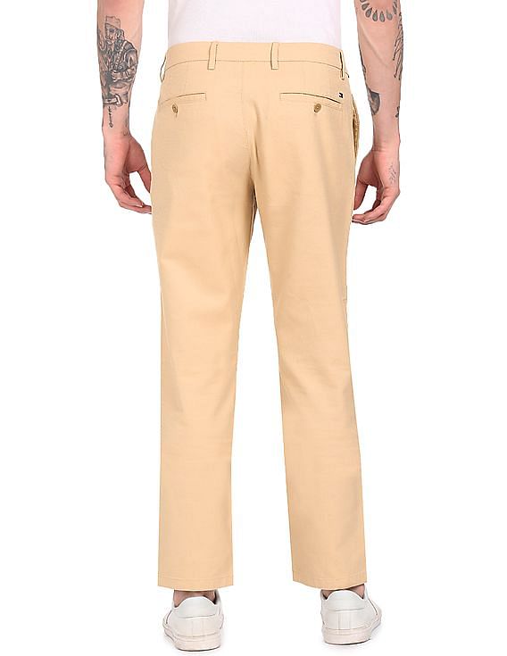 Tommy Hilfiger Men Beige Denton Regular Fit Patterned Casual Trousers