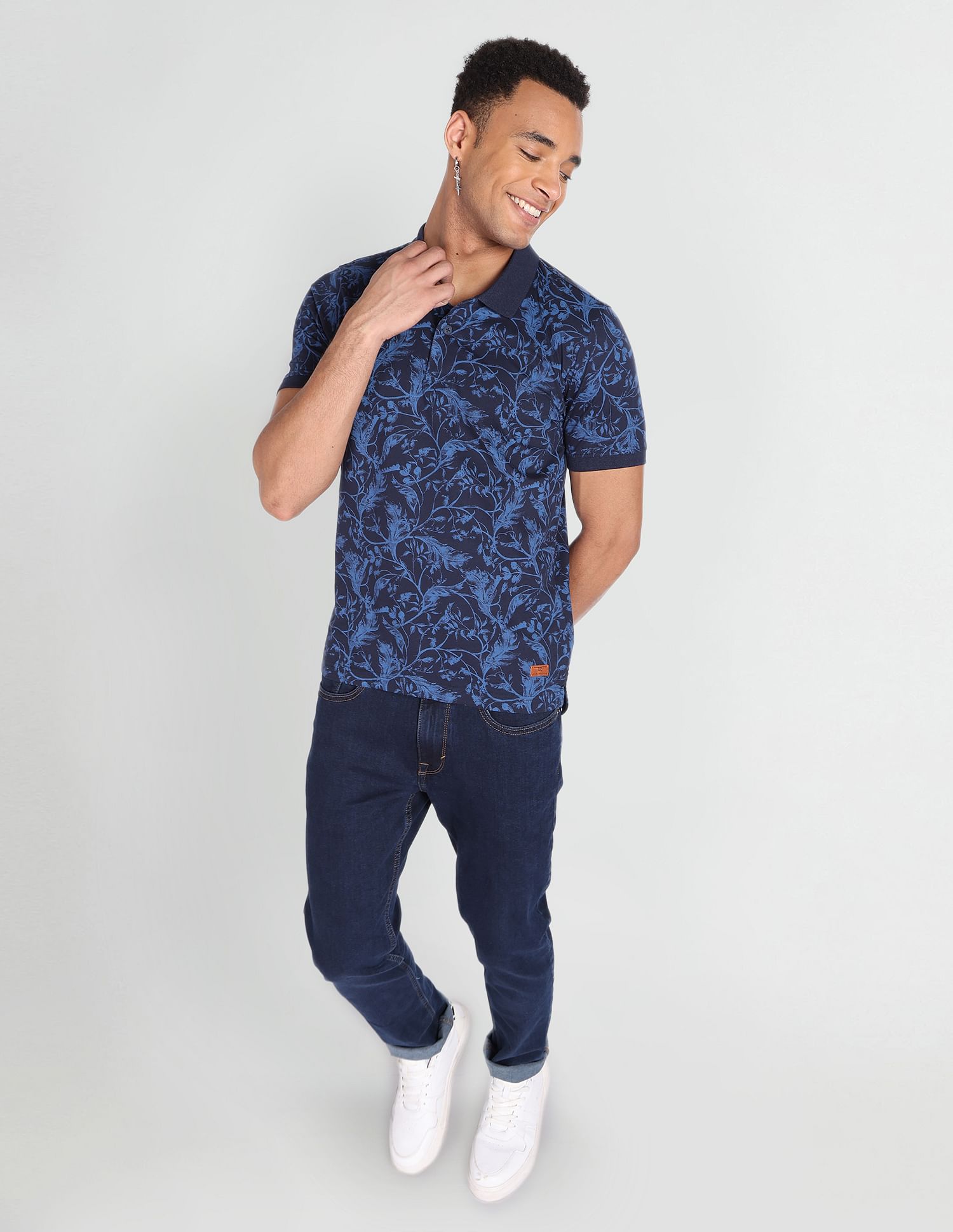 Flying Machine Tropical Print Cotton Polo Shirt