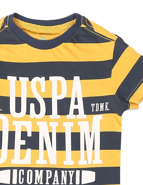 U.S. Polo Assn. Kids Boys Yellow Round Neck Striped T-Shirt