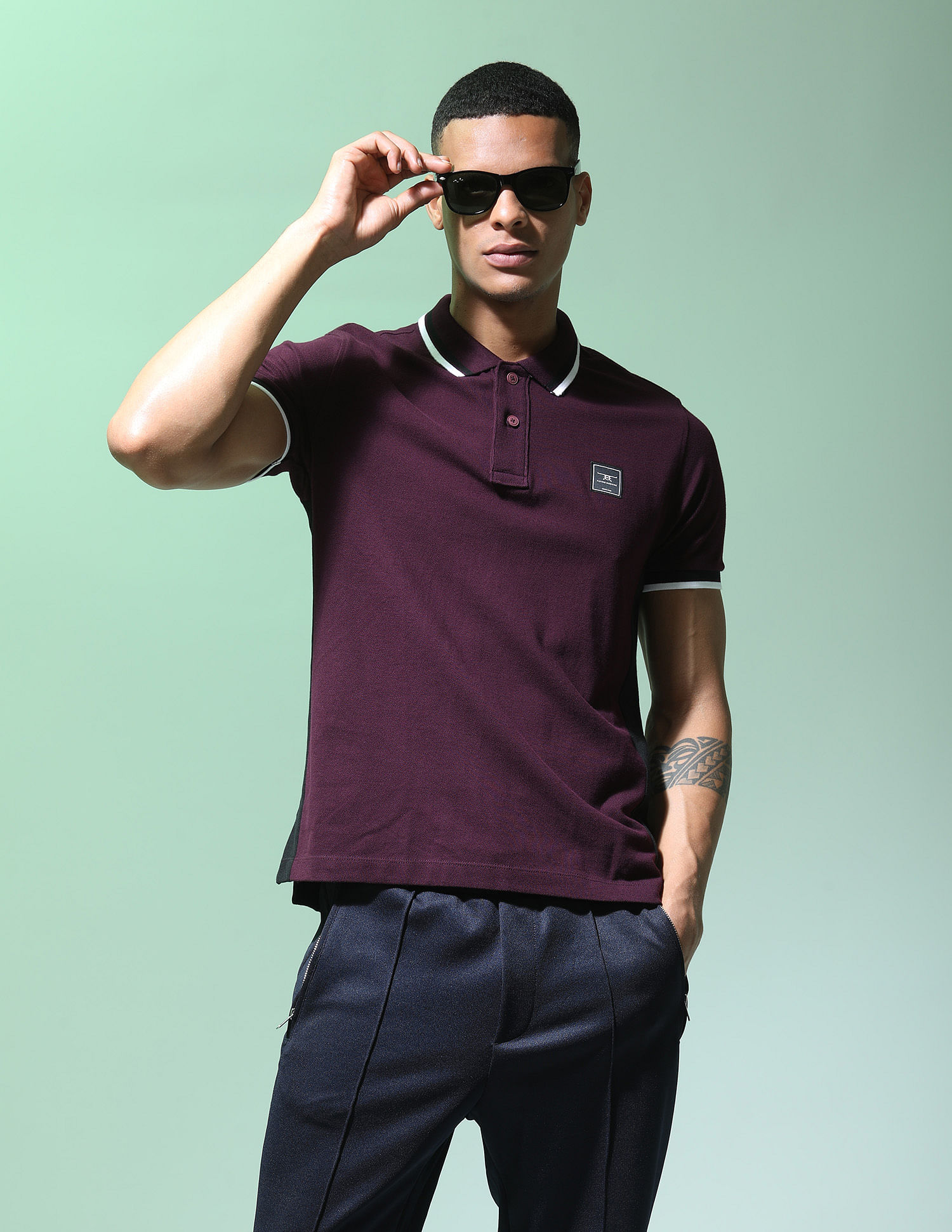 Flying Machine Colour Block Cotton Polo Shirt