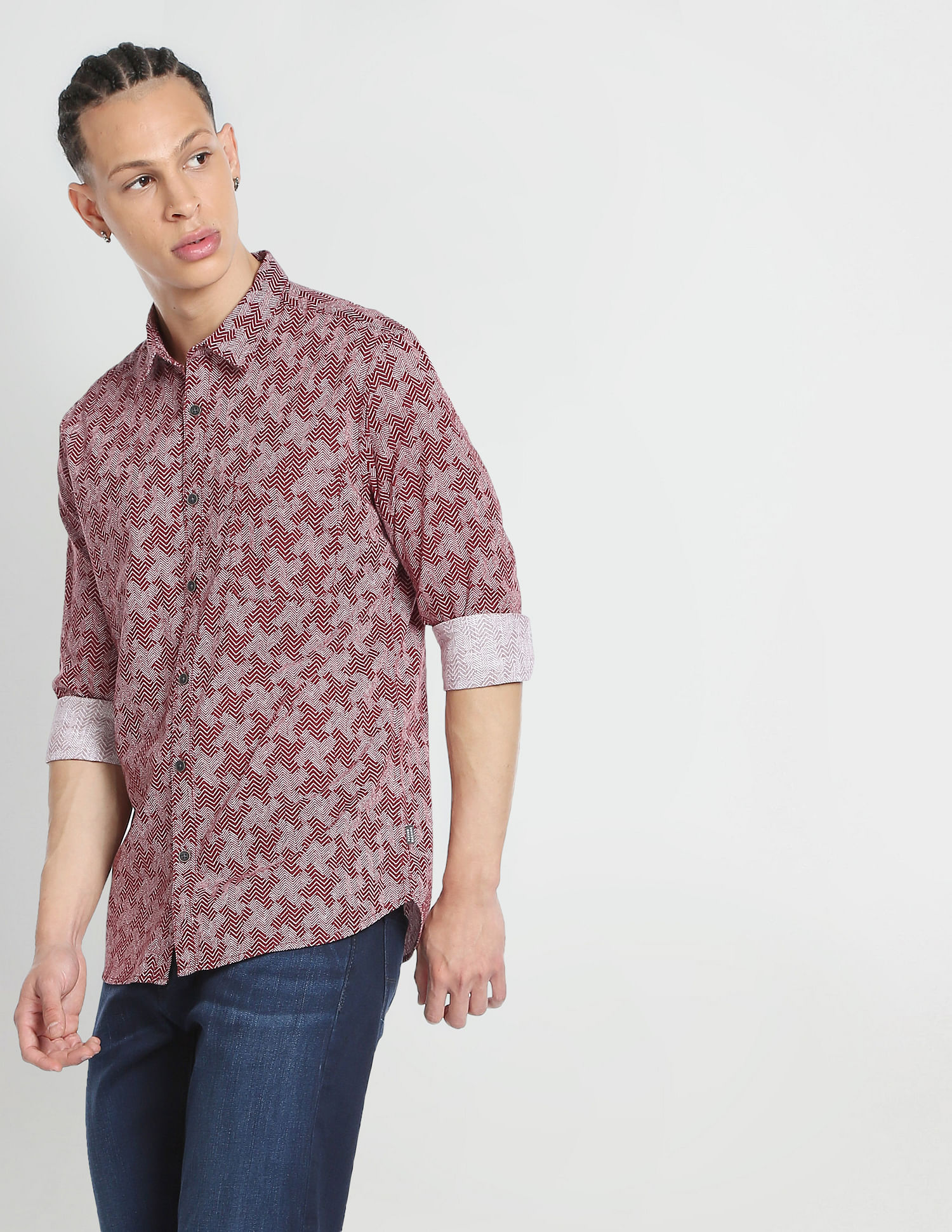 Flying Machine Abstract Print Cotton Shirt