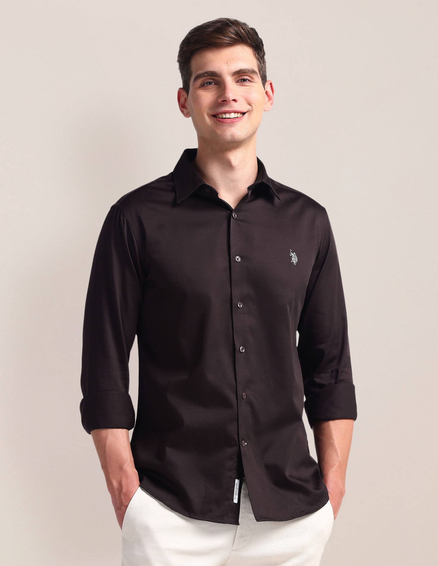 U.S. Polo Assn. Semi-Cutaway Collar Solid Shirt