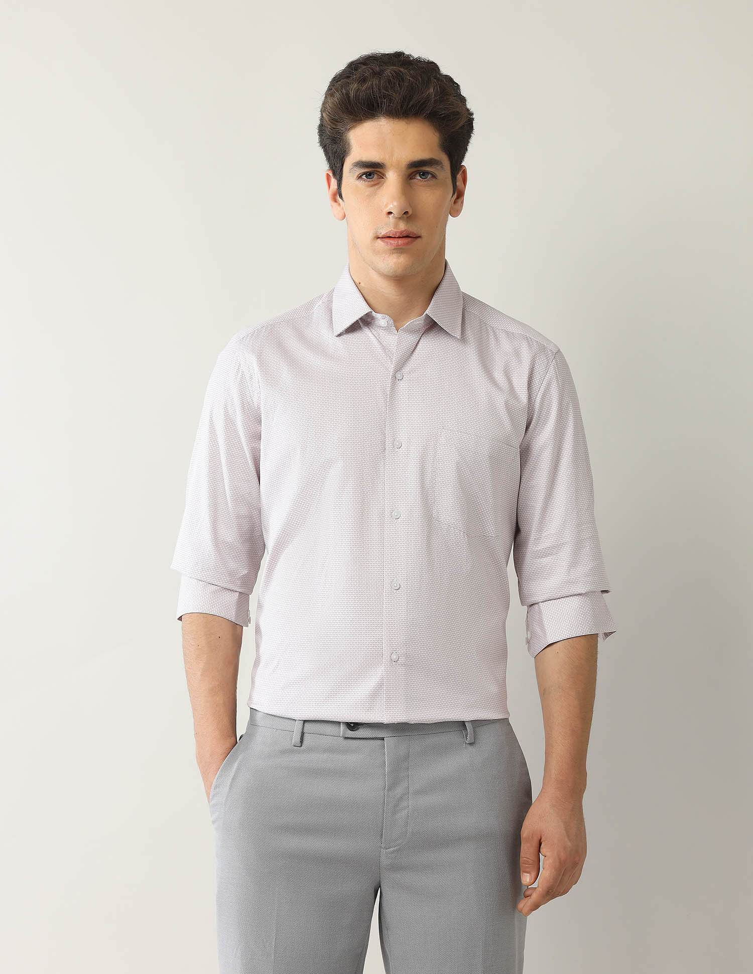 Arrow Geometric Printed Manhattan Slim Fit Twill Shirt
