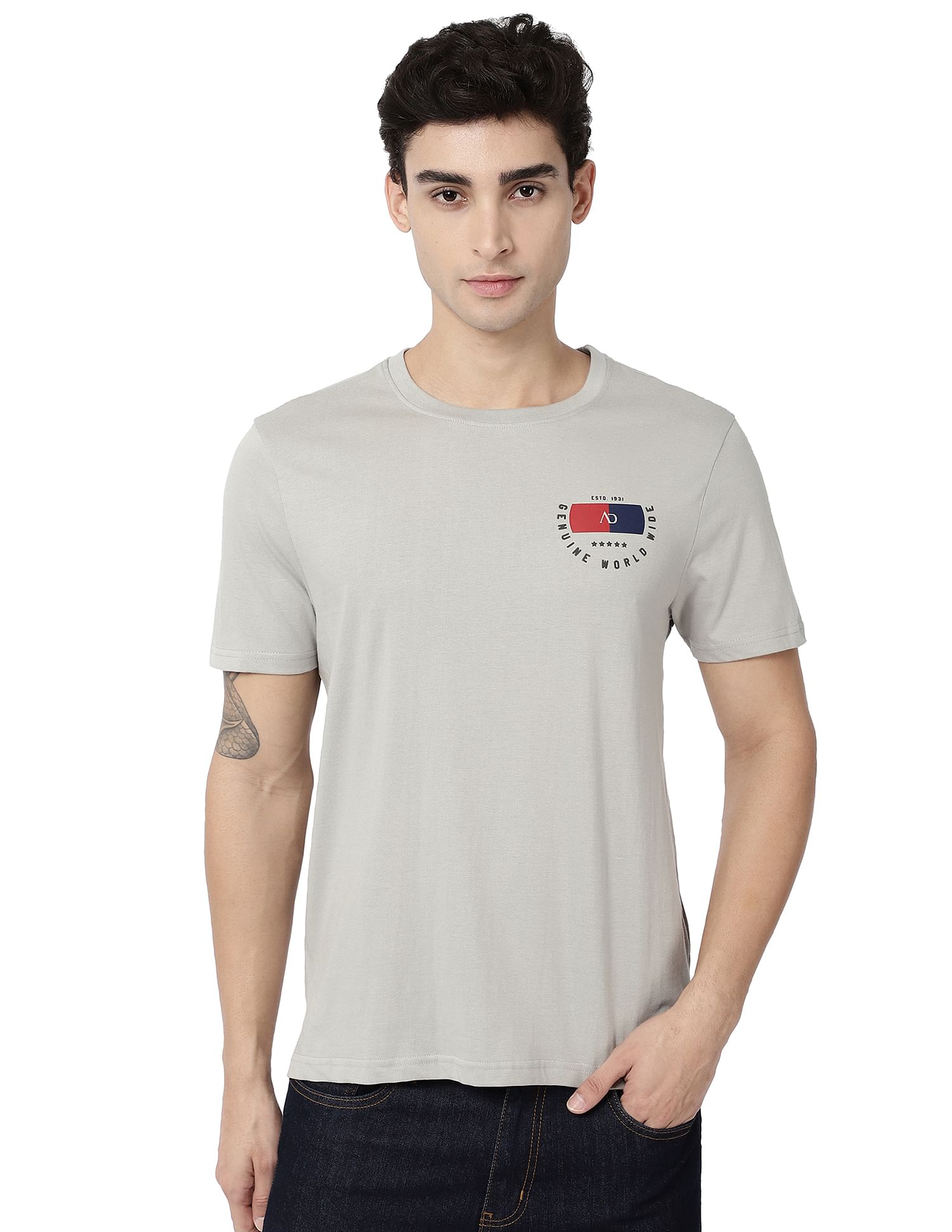 AD by Arvind Crew Neck Solid Cotton T-Shirt