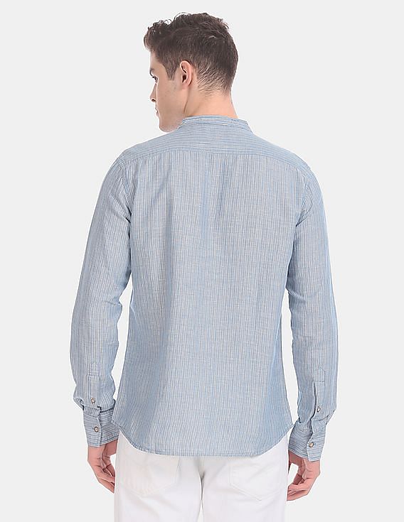 Flying Machine Vertical Stripe Cotton Linen Shirt
