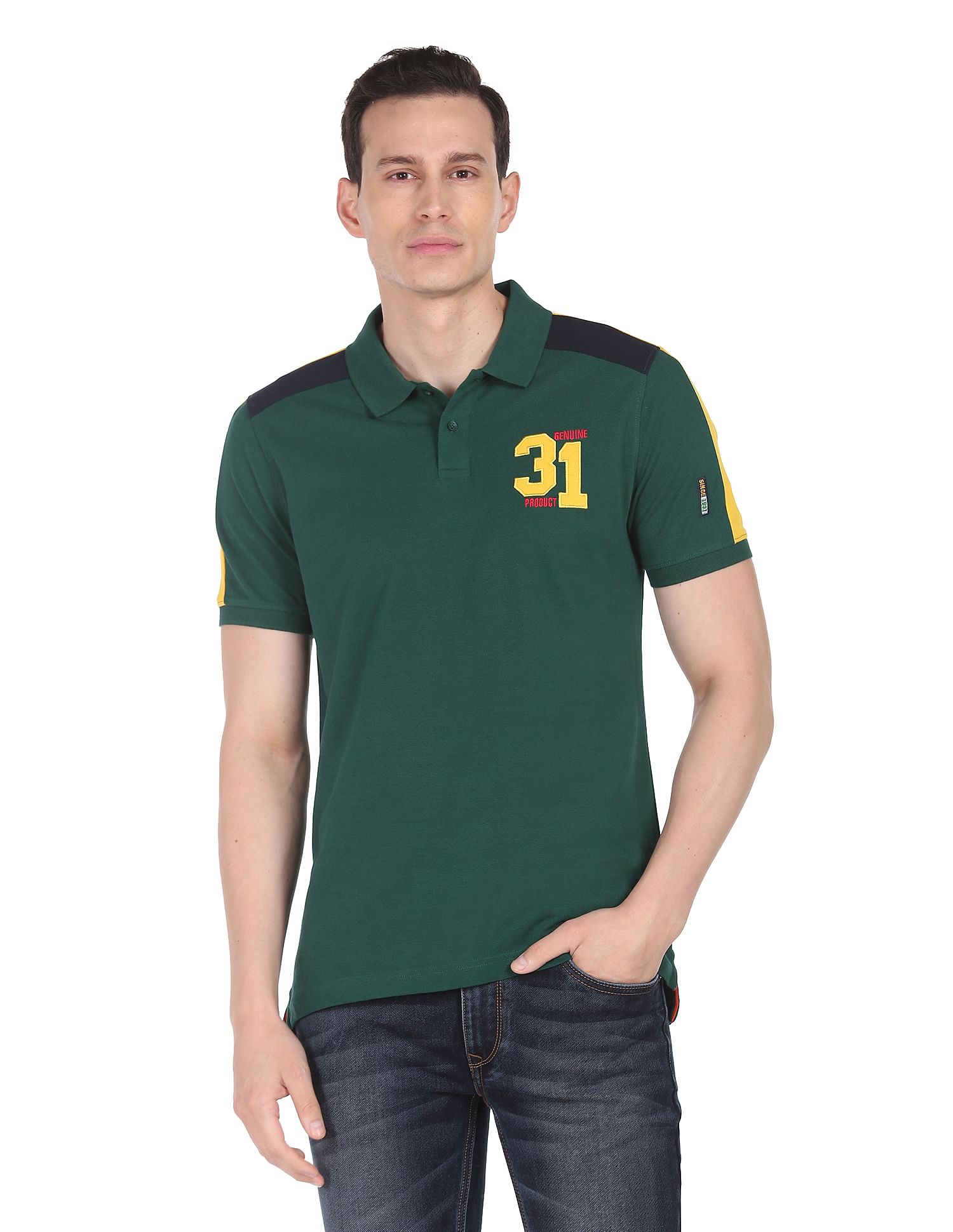 AD by Arvind Contrast Sleeve Sporty Polo Shirt