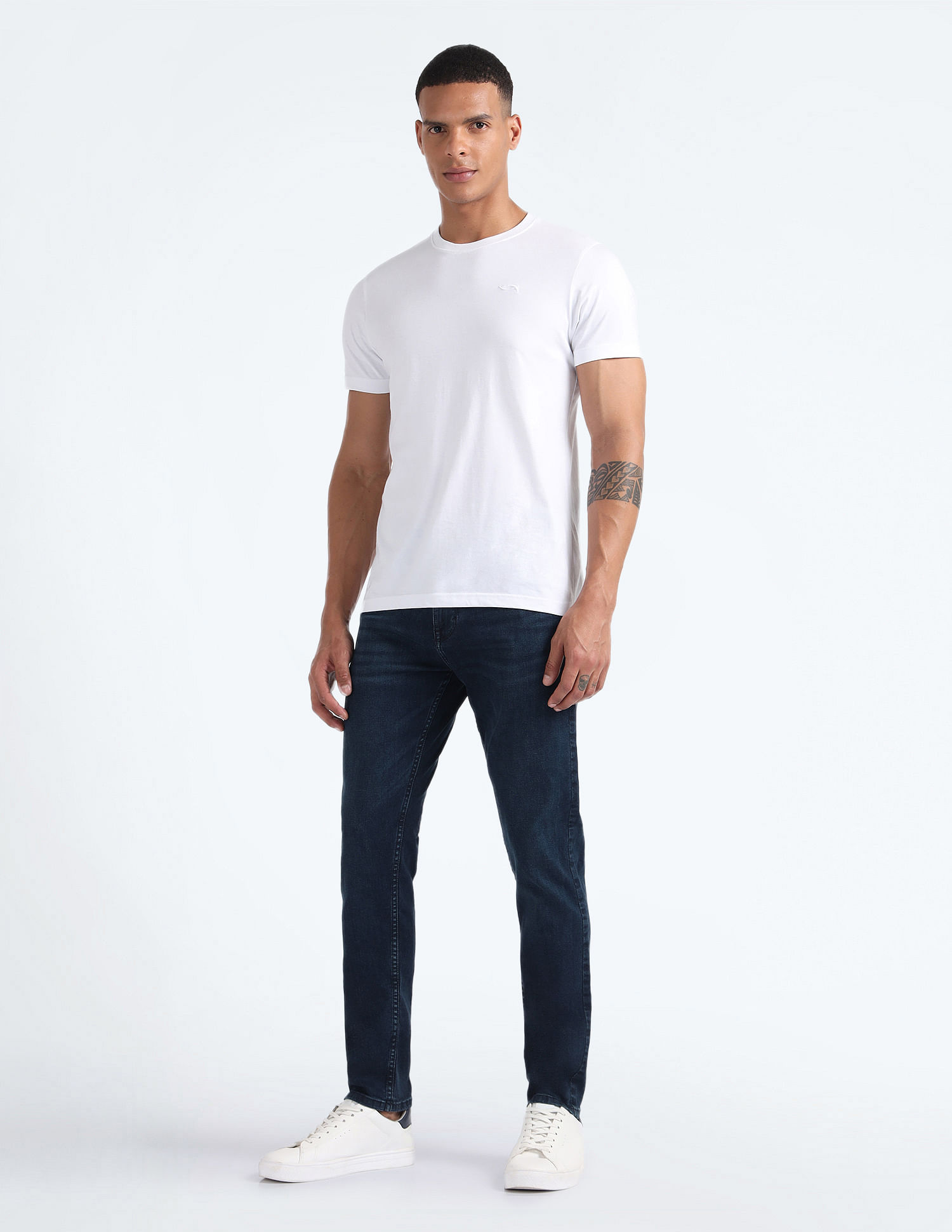 Flying Machine Mid Rise Slash Slim Tapered Jeans