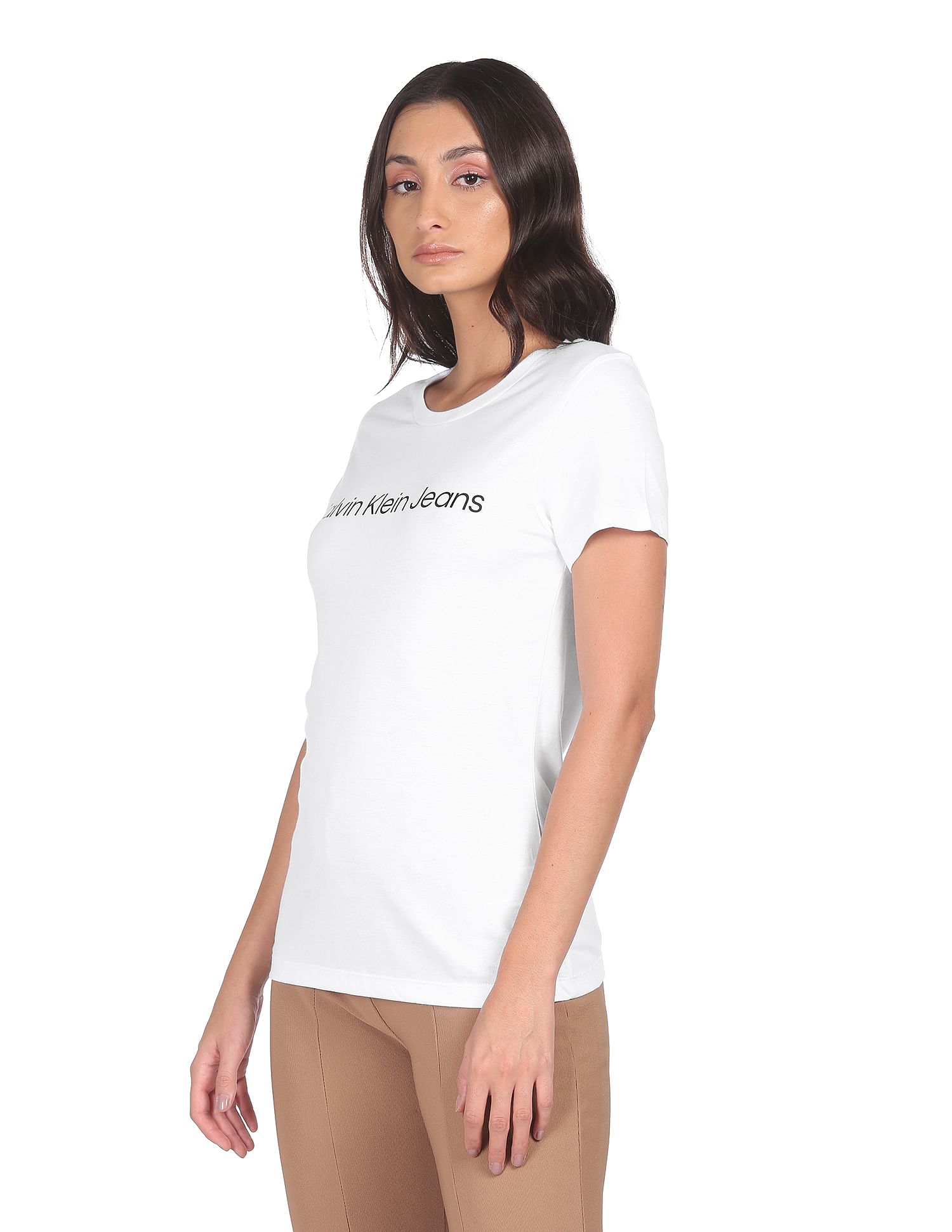 Calvin Klein Jeans Women Assorted Pure Cotton Slim Fit T-Shirt - Pack Of 2