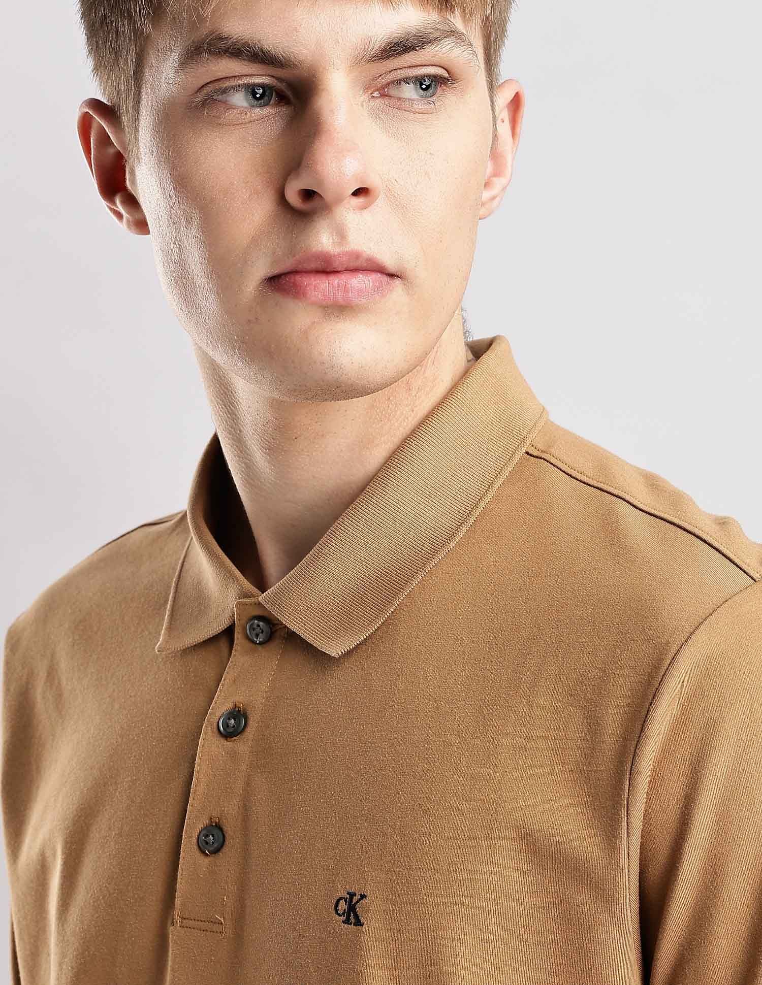 Calvin Klein Jeans Mens Brown Solid Polo Shirts